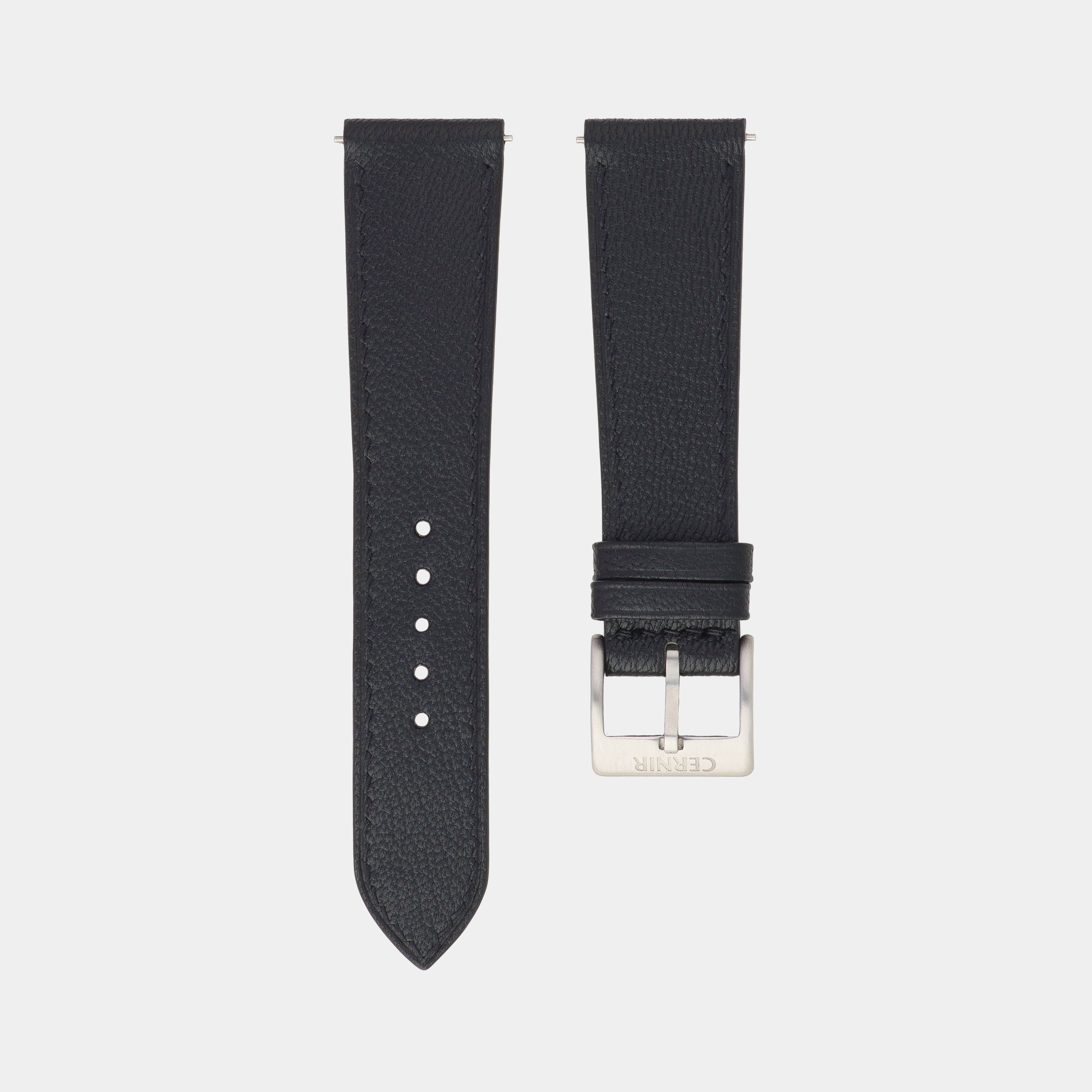 Black Alran Chevre Sully Leather Slim Watch Strap
