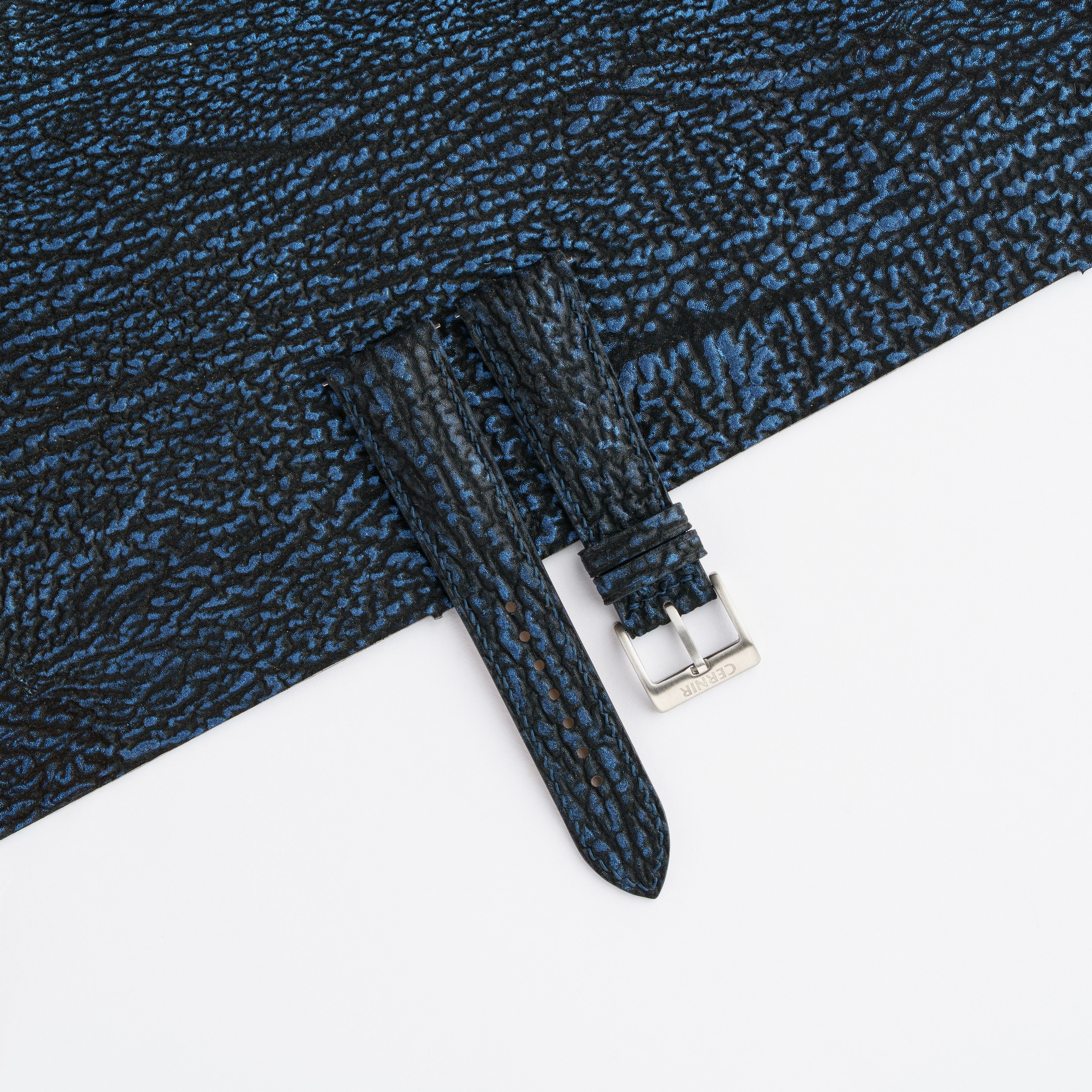 Black Blue Shark Leather Padded Watch Strap