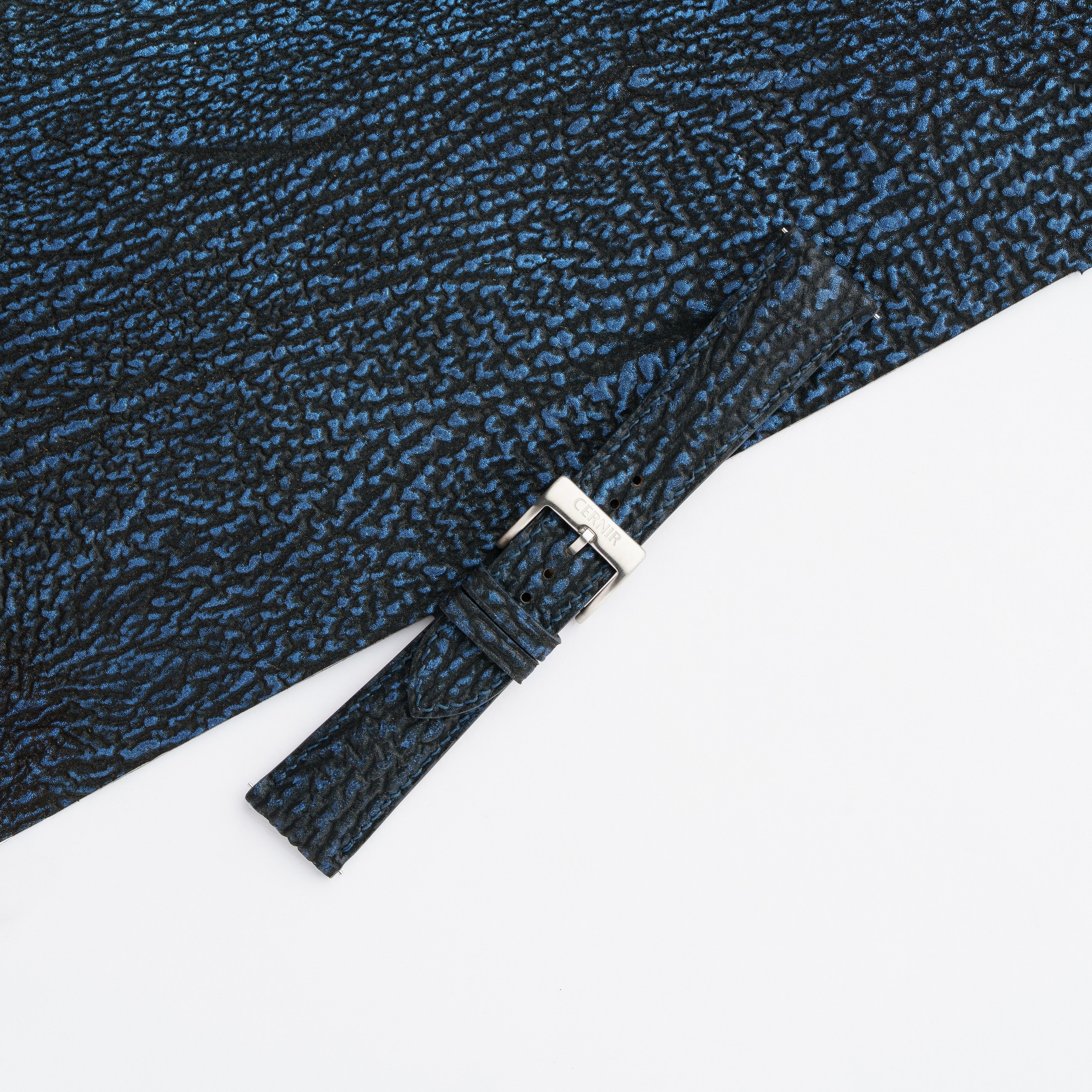 Black Blue Shark Leather Padded Watch Strap