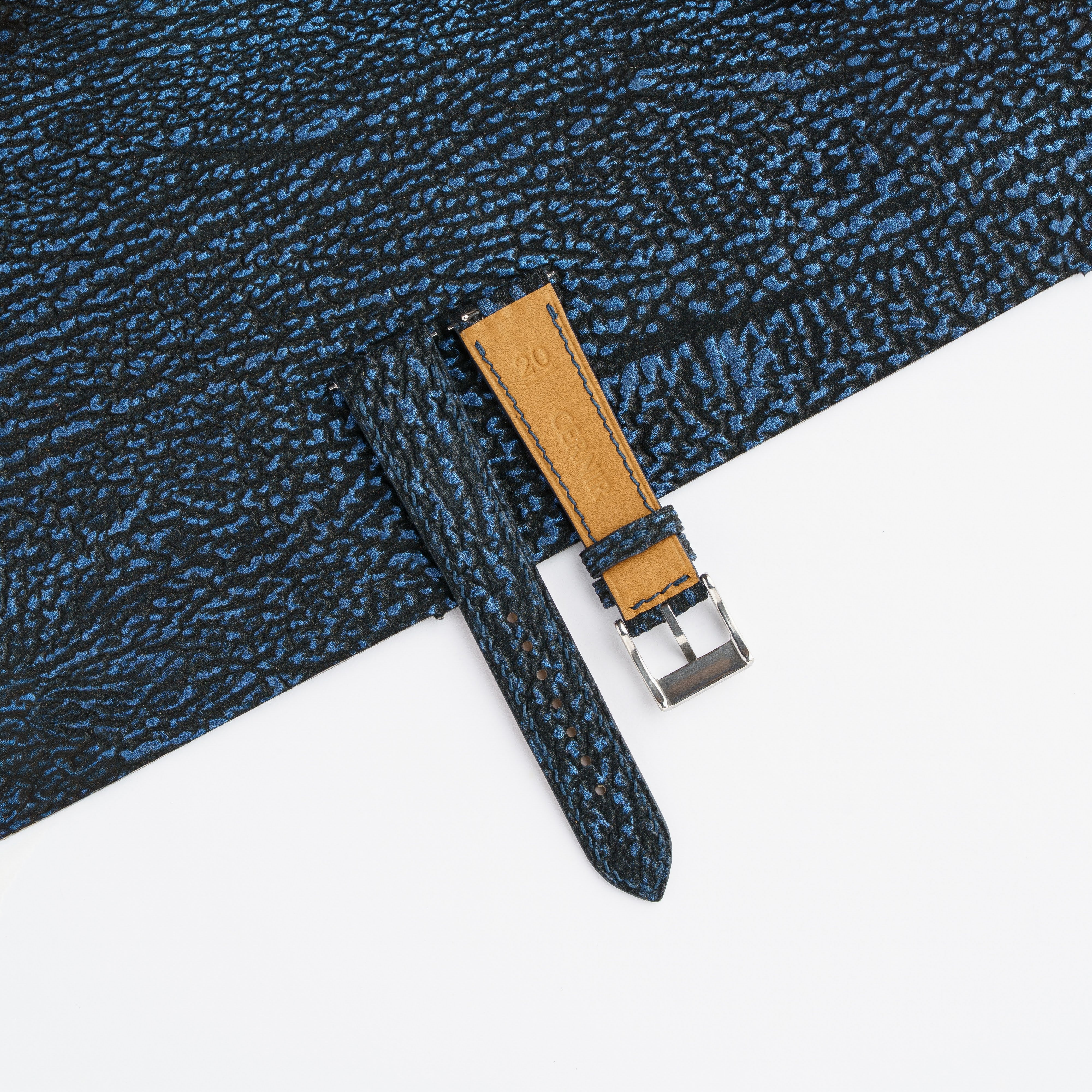 Black Blue Shark Leather Slim Watch Strap