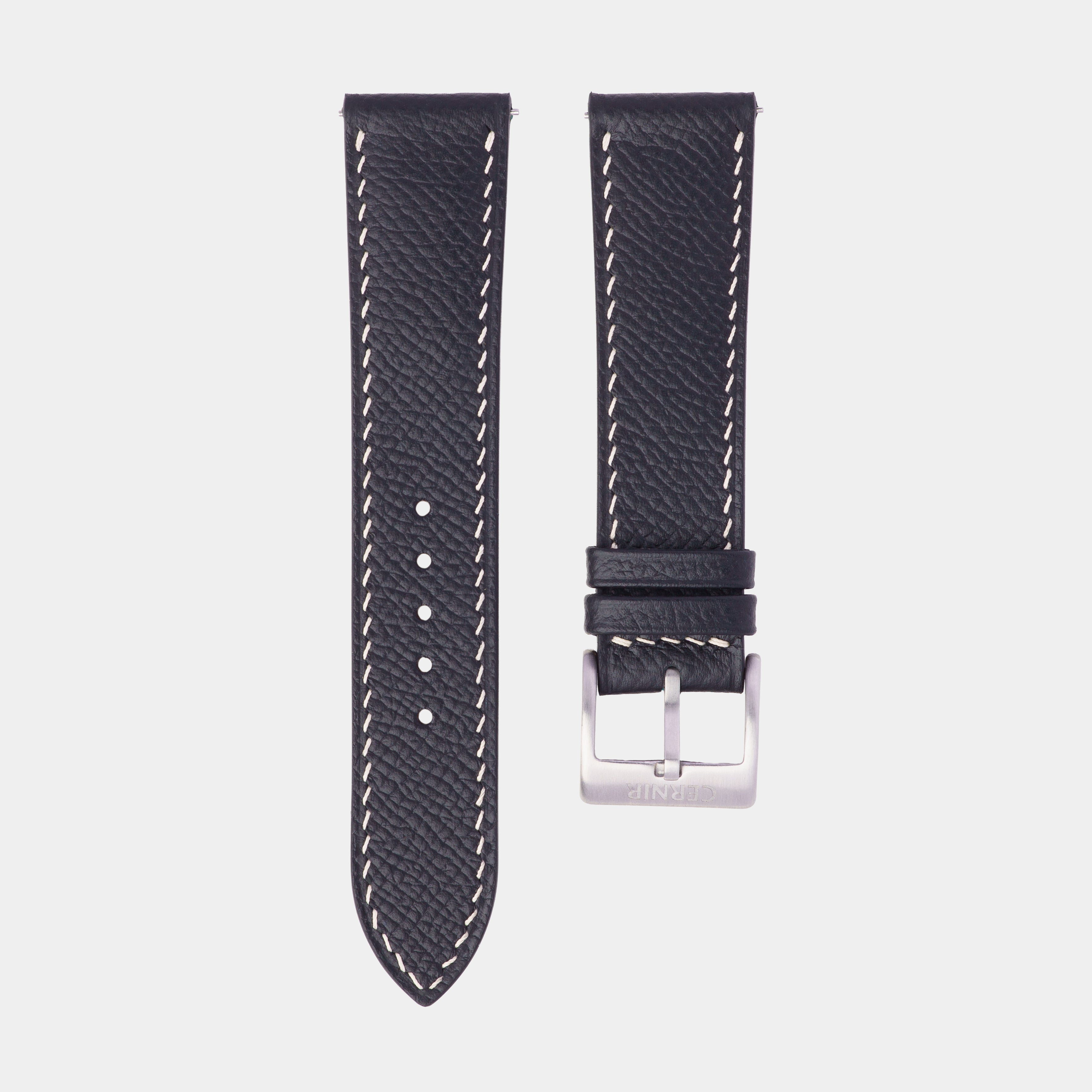 Black Epsom Leather Watch Strap - Slim - Cream Stitch