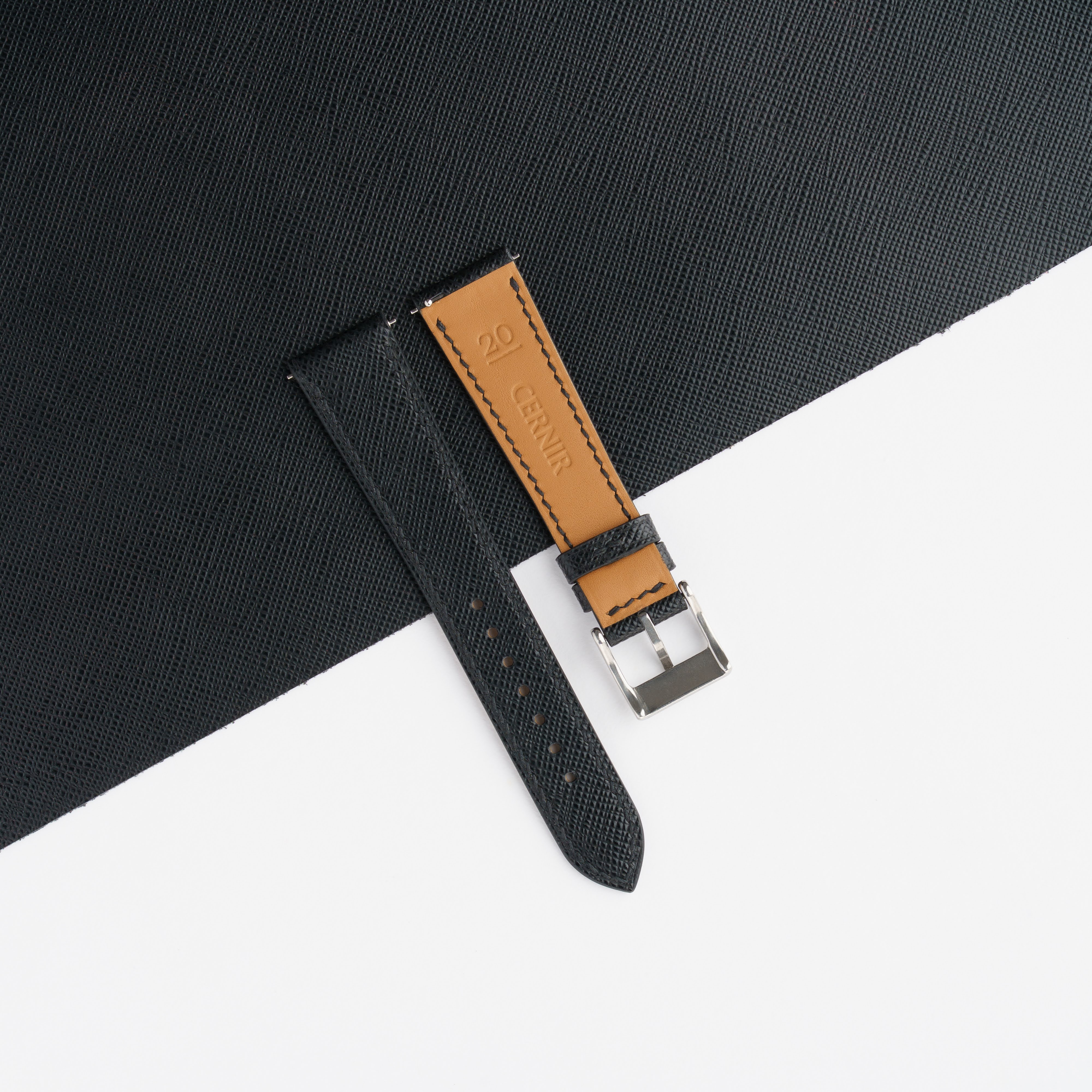 Black Saffiano Leather Slim Watch Strap by Cernir