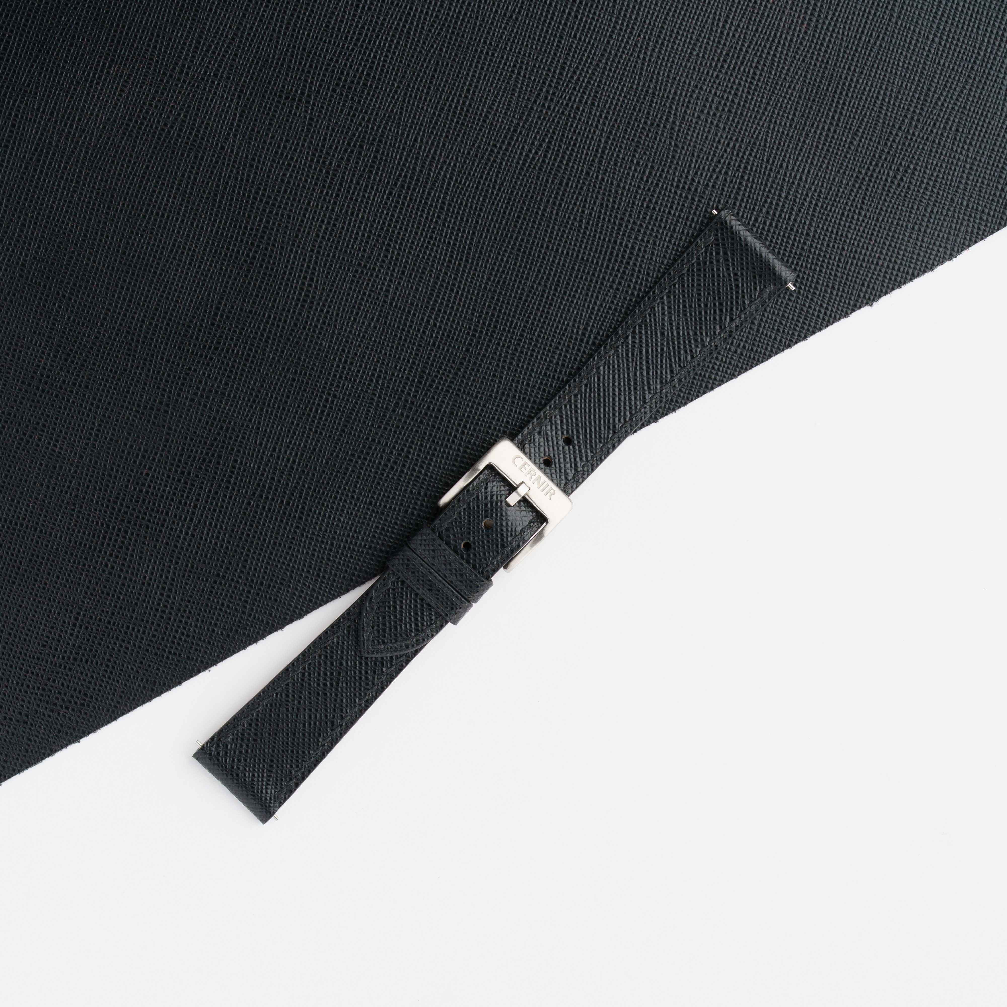 Black Saffiano Leather Slim Watch Strap by Cernir