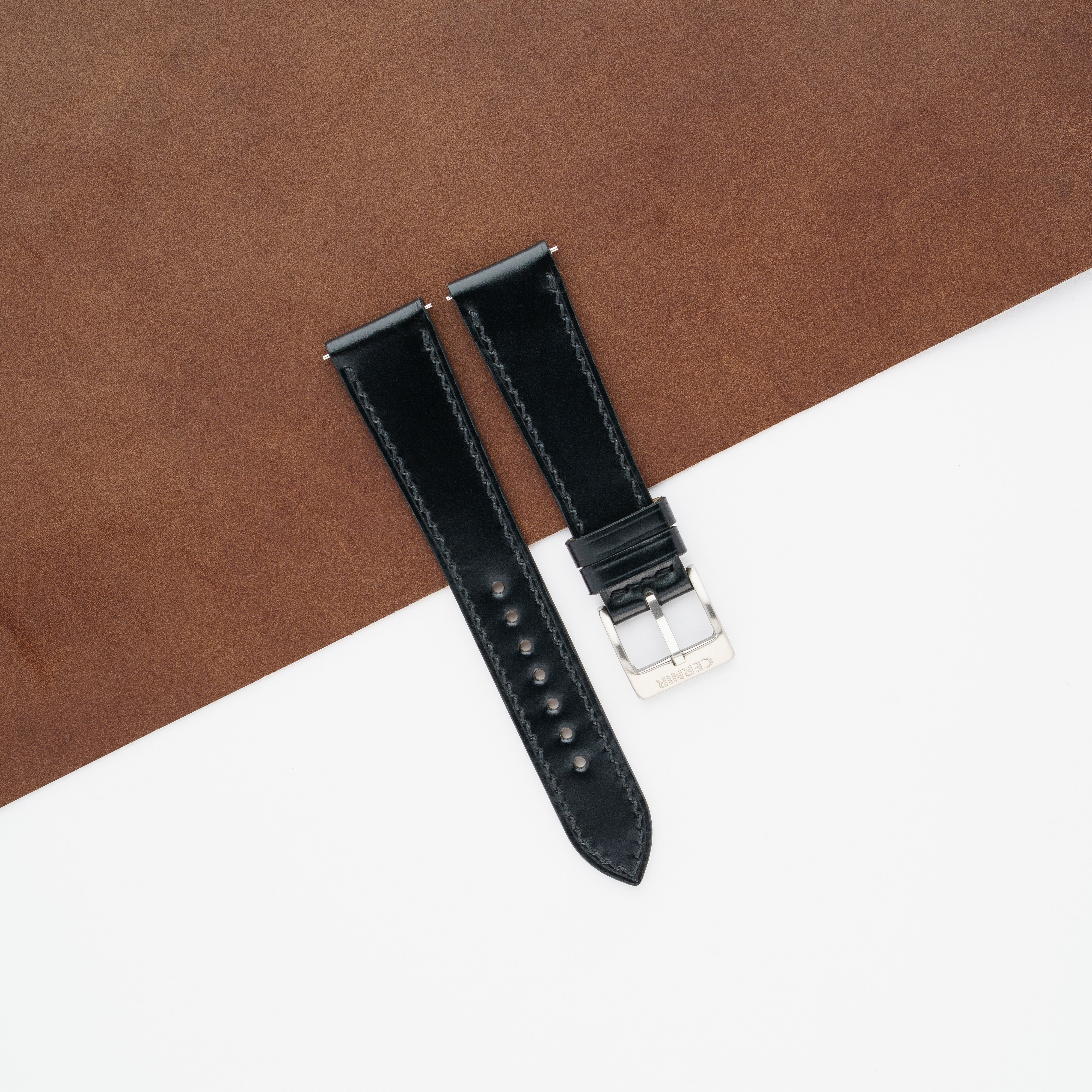 Black Shell Cordovan Leather Slim Watch Strap