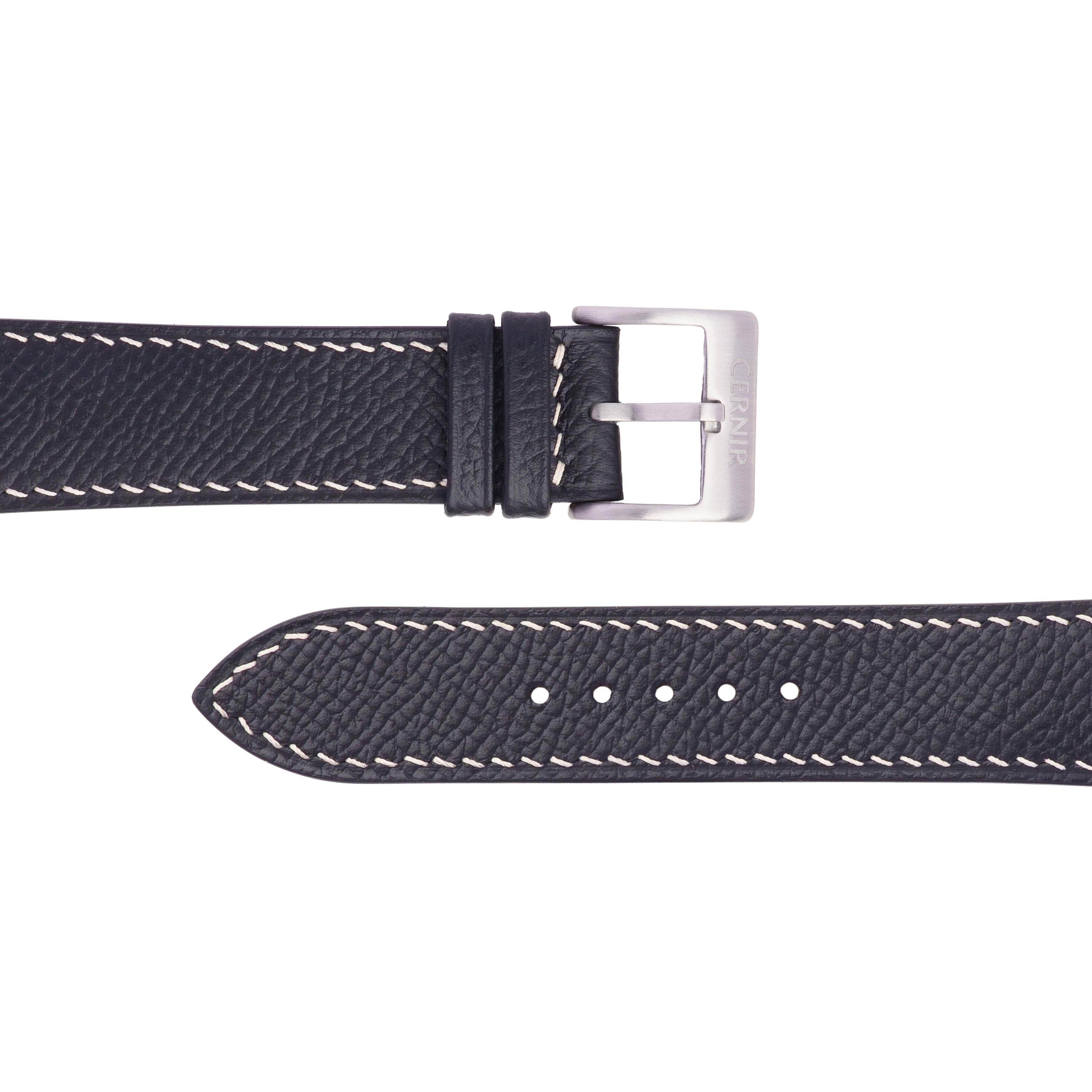 Black Epsom Leather Watch Strap - Slim - Cream Stitch