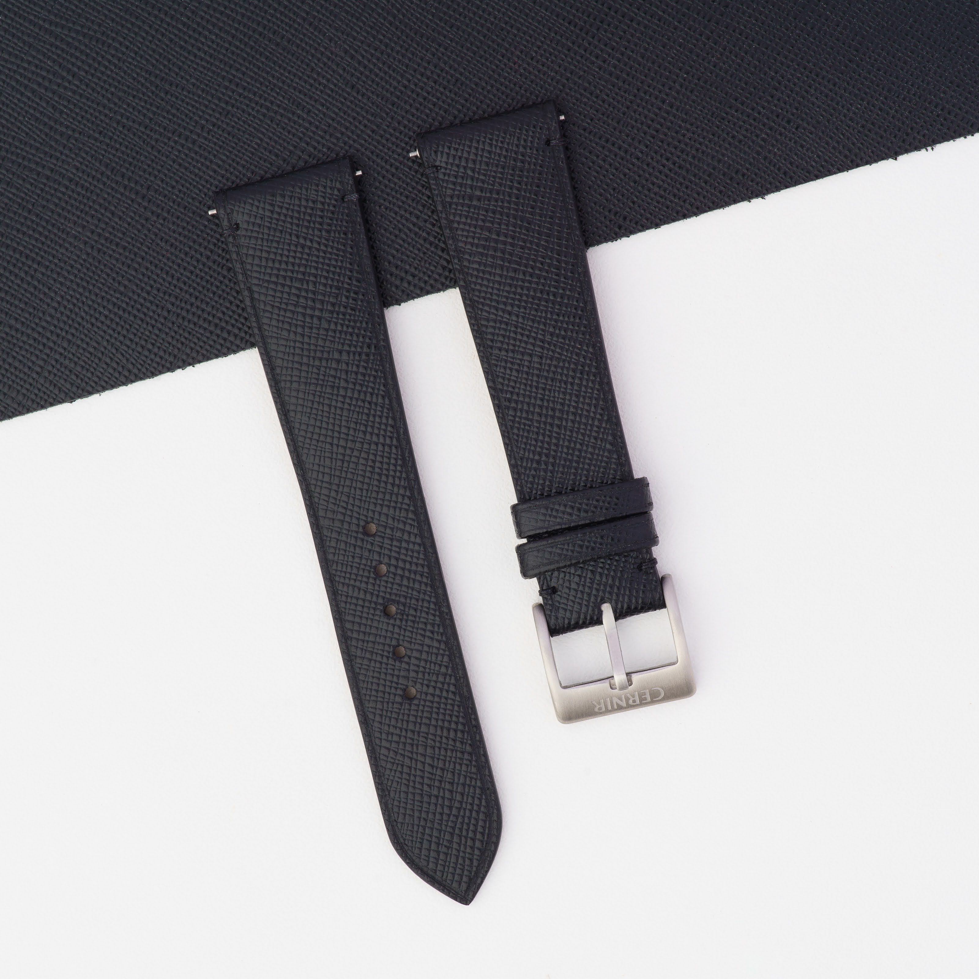 Black Saffiano Leather Slim Watch Strap - Stitchless