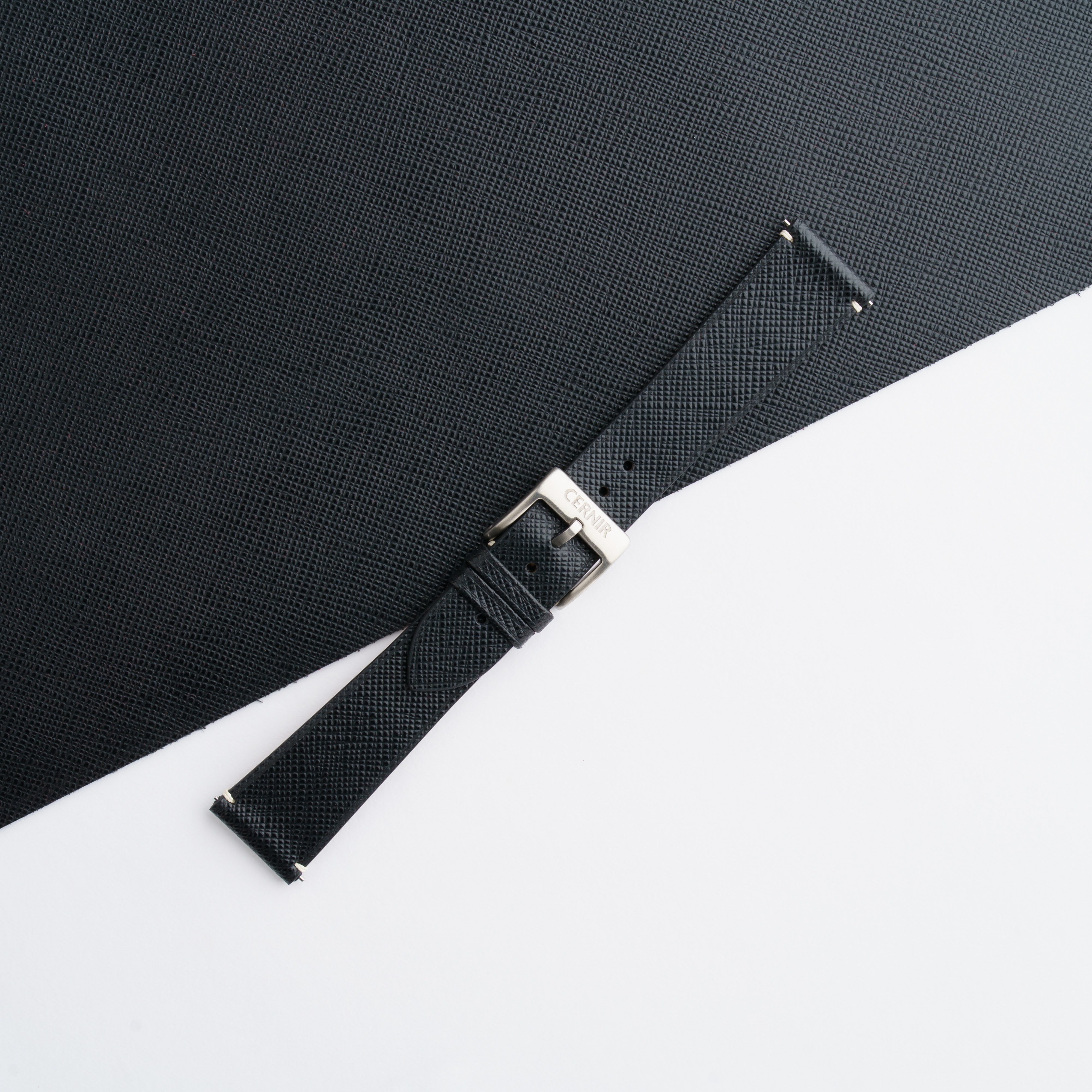 Black Saffiano Leather Stitchless Watch Strap