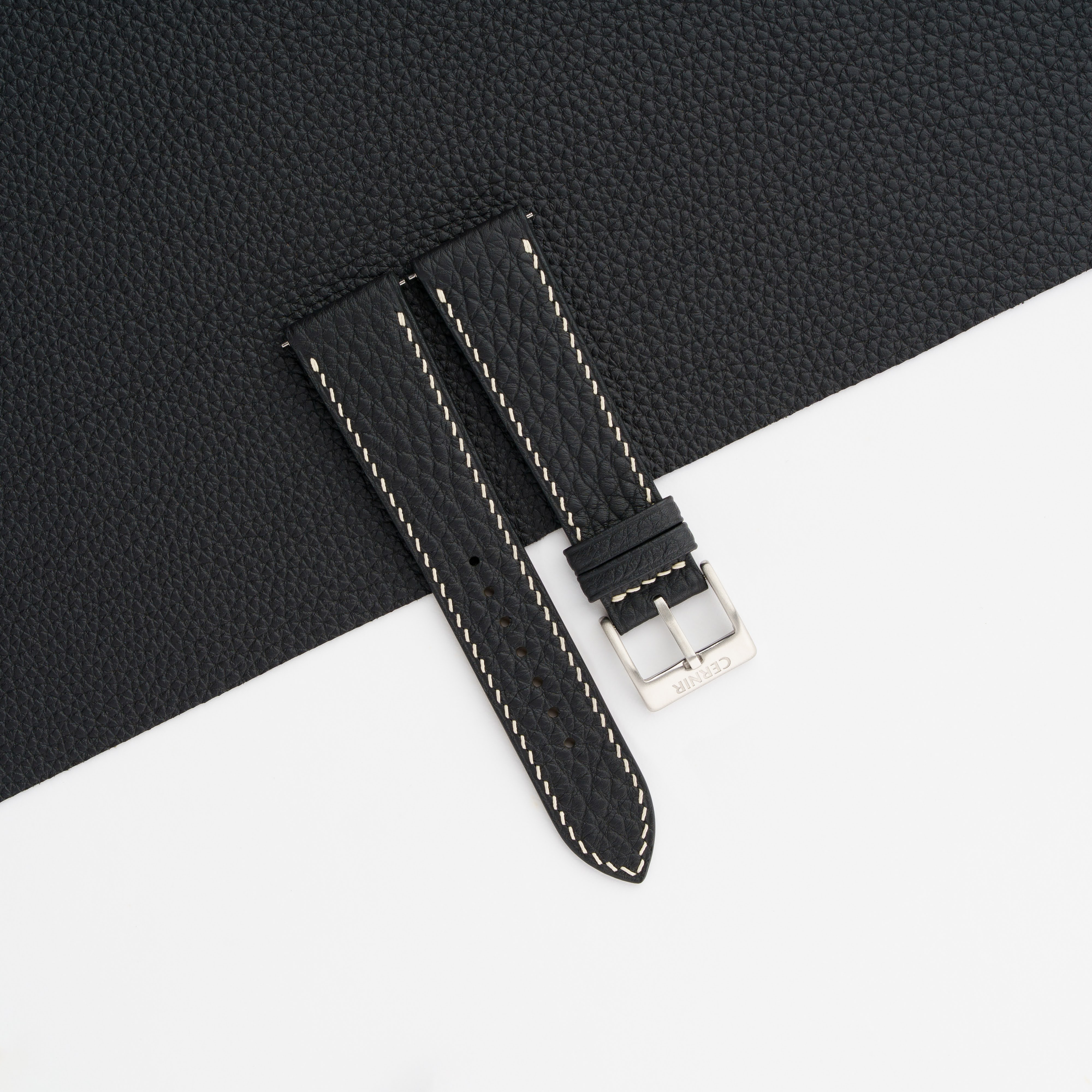 Black Togo Leather Slim Watch Strap
