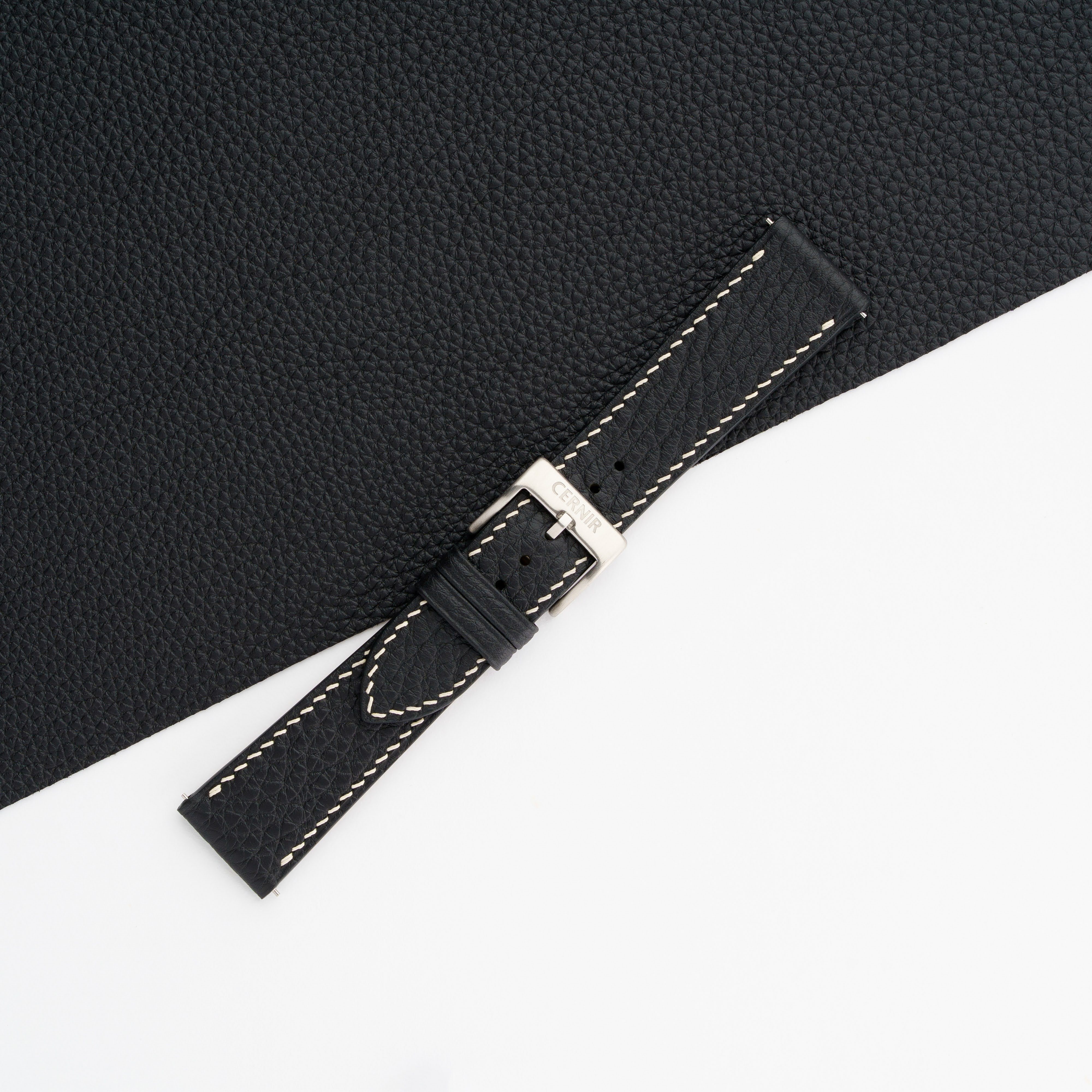 Black Togo Leather Slim Watch Strap