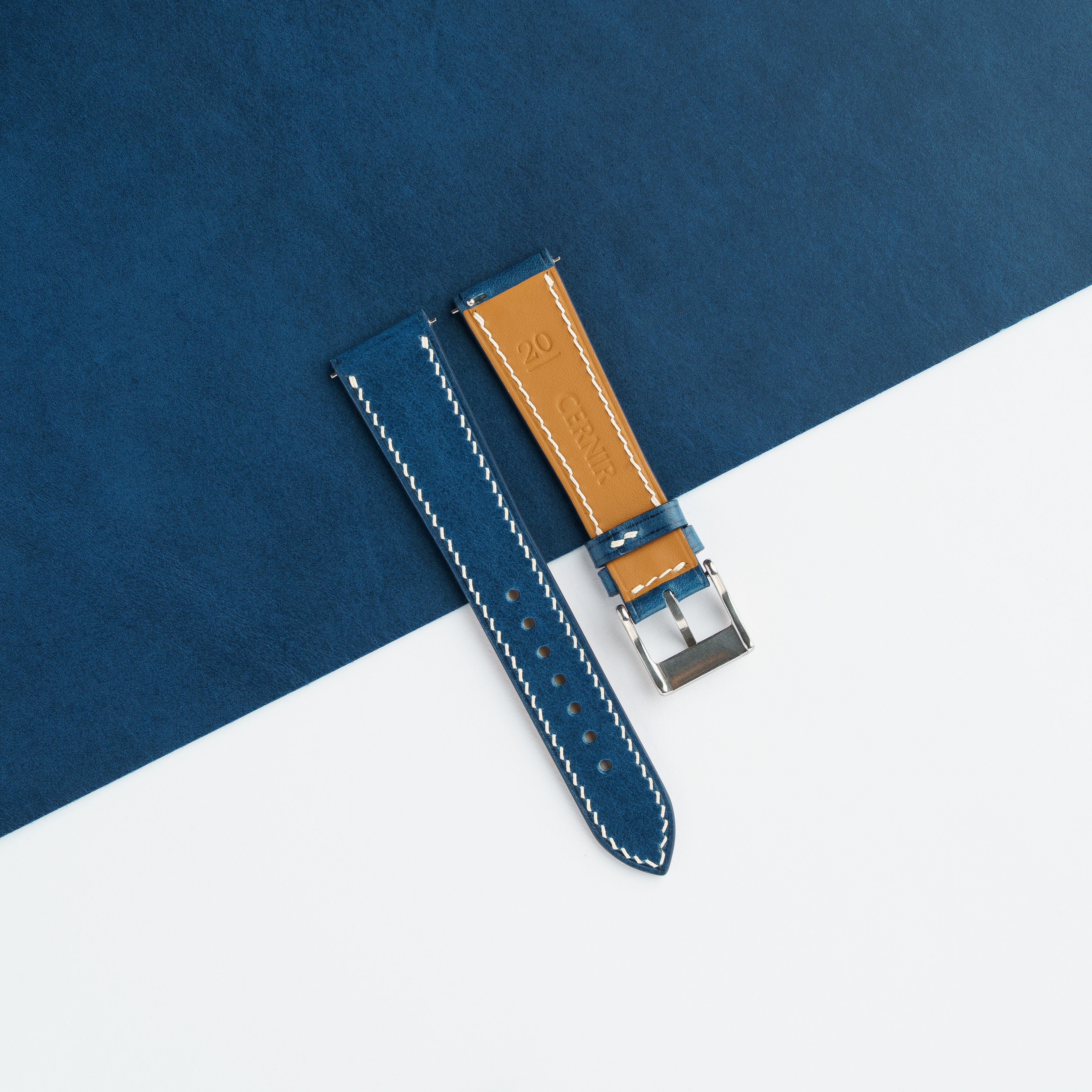 Blue Buttero Leather Slim Watch Strap