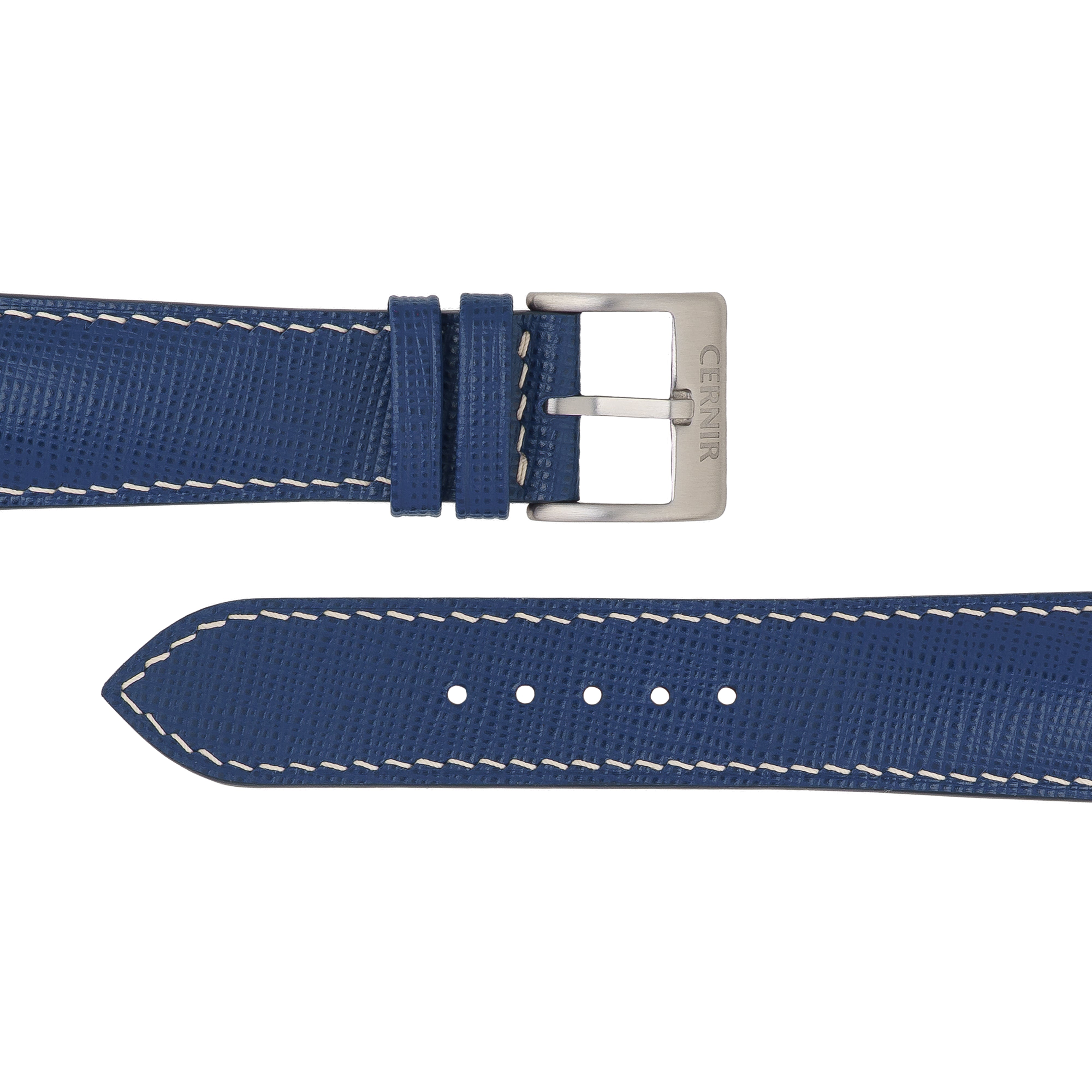 Blue Saffiano Leather Padded Watch Strap