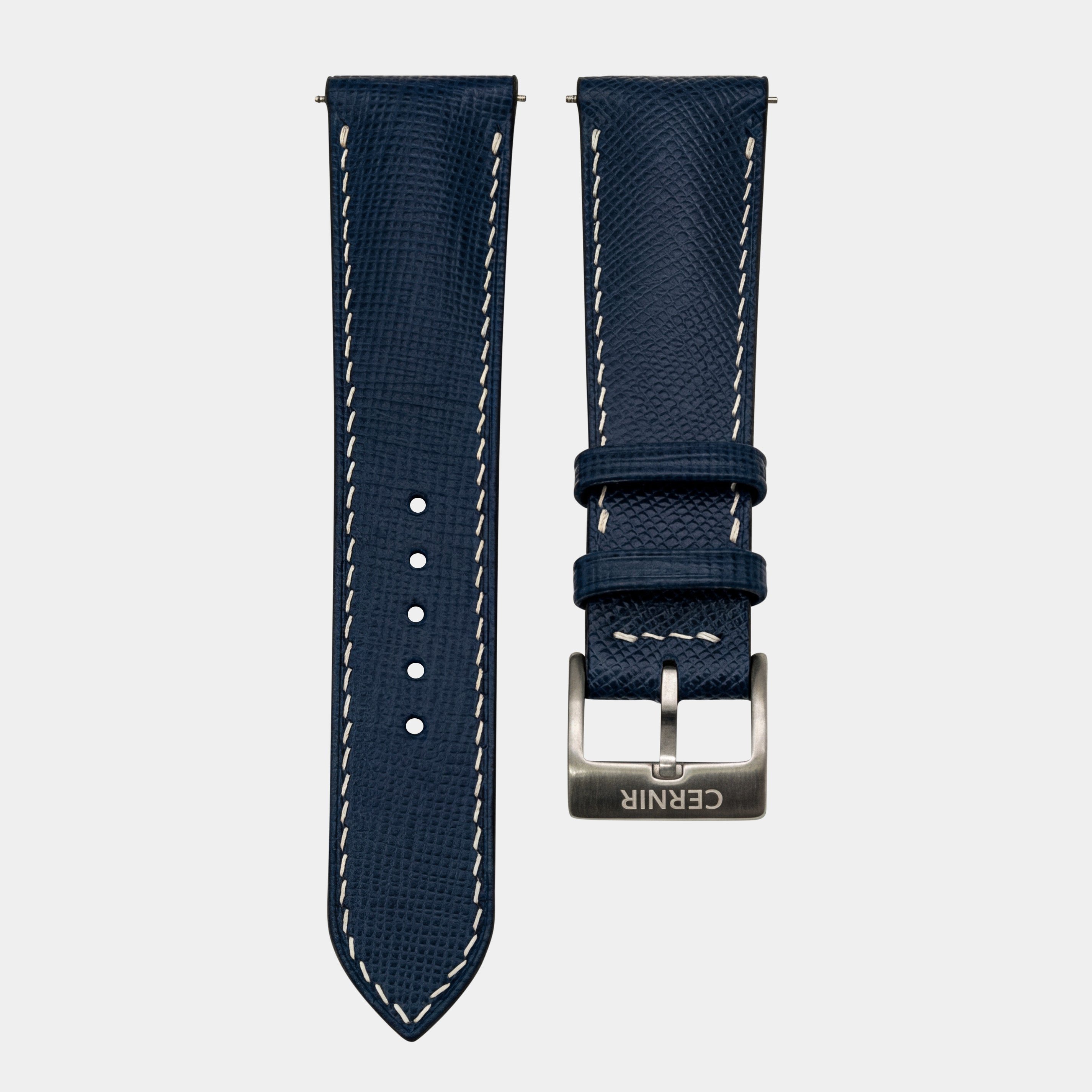 Blue Saffiano Leather Watch Strap - Padded - Cream Stitch