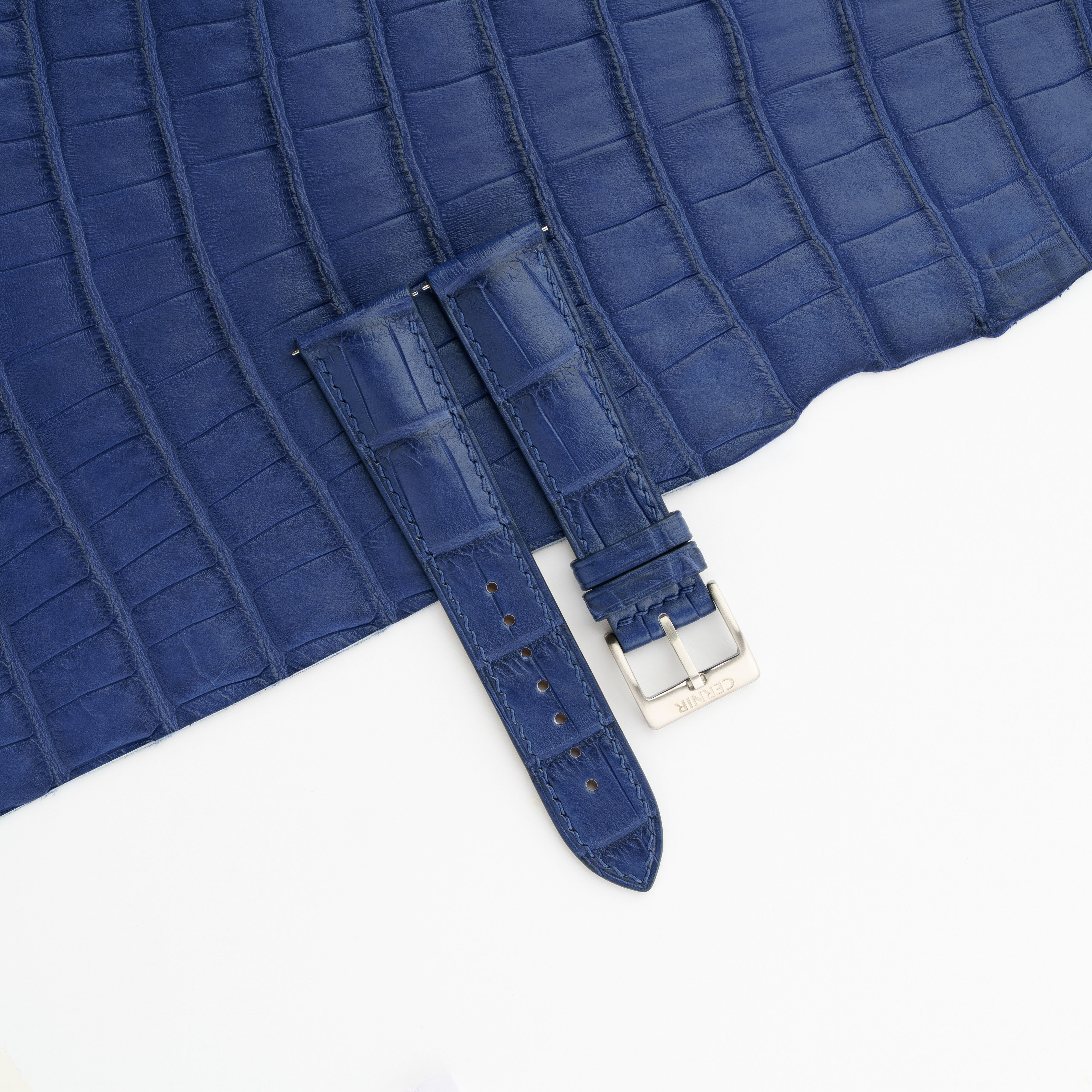 Blue Alligator Leather Padded Watch Strap