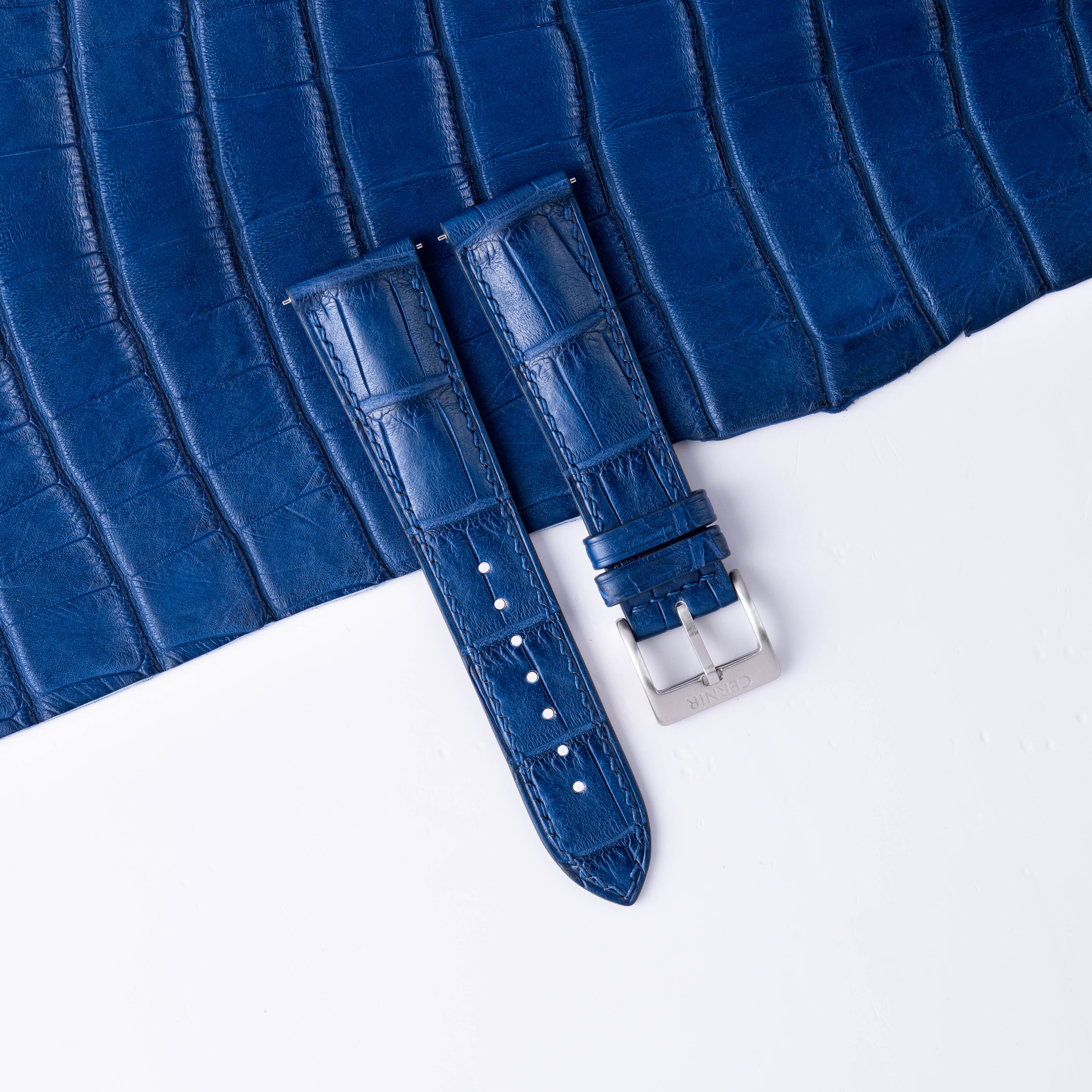 Blue Alligator Leather Padded Watch Strap