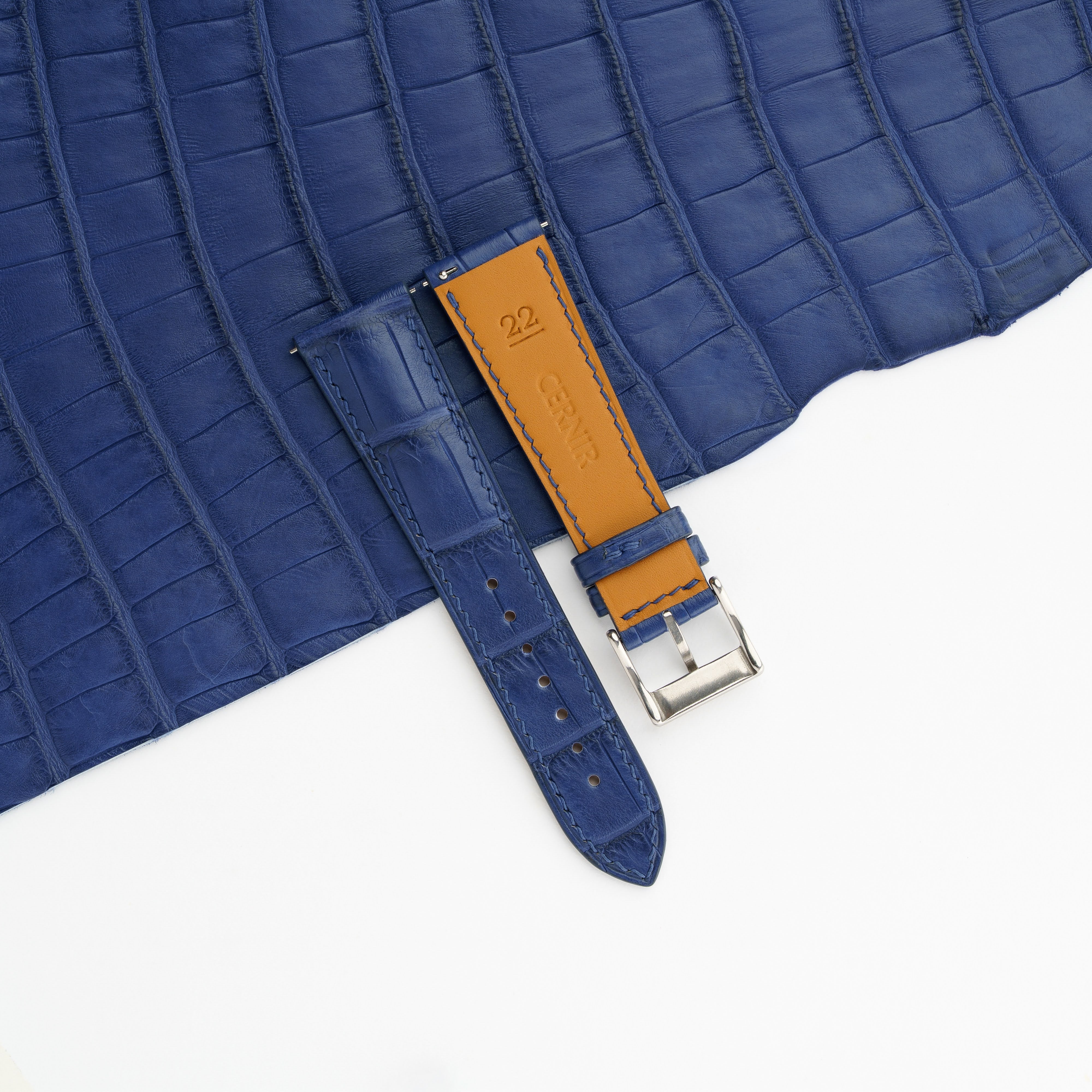 Blue Alligator Leather Padded Watch Strap