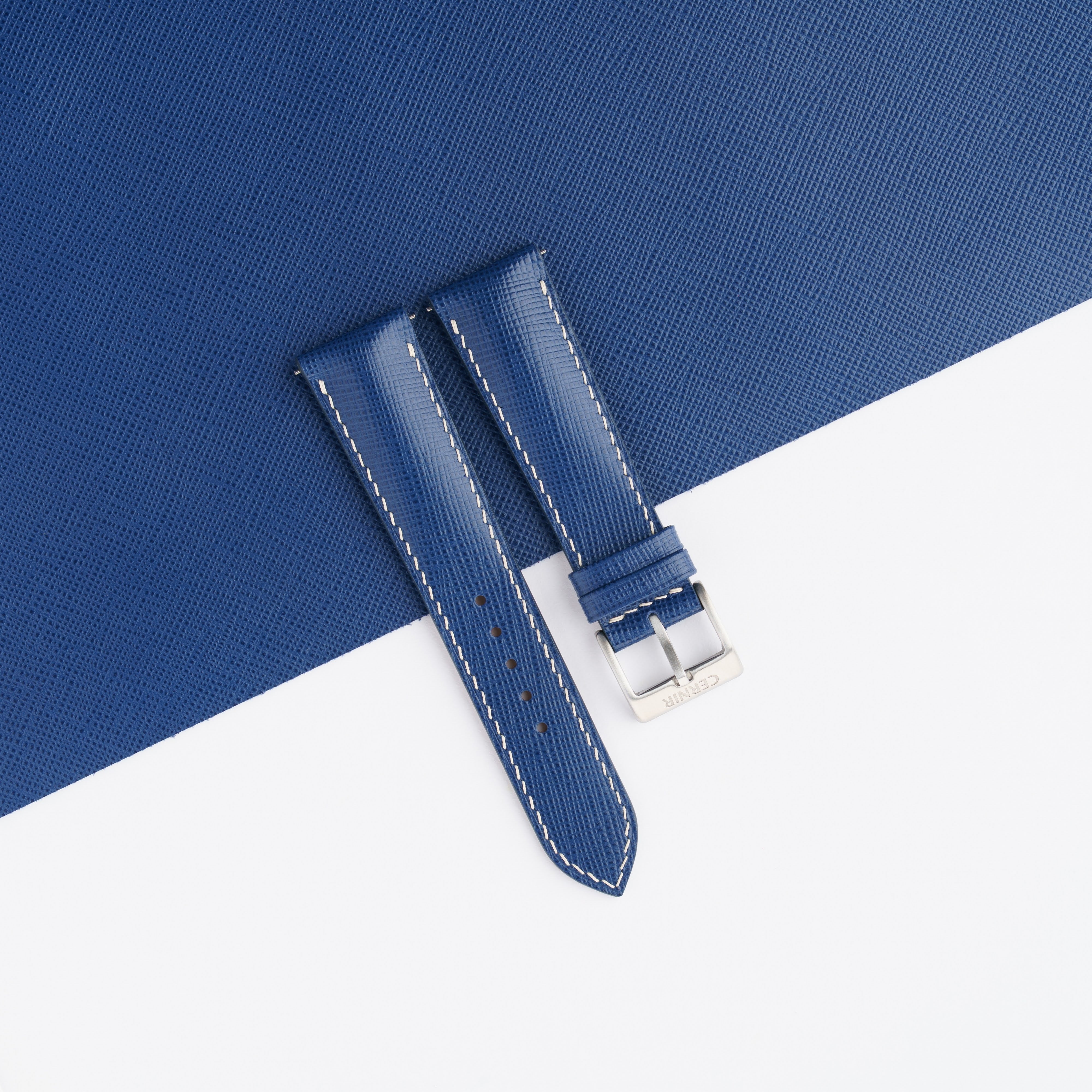 Blue Saffiano Leather Padded Watch Strap