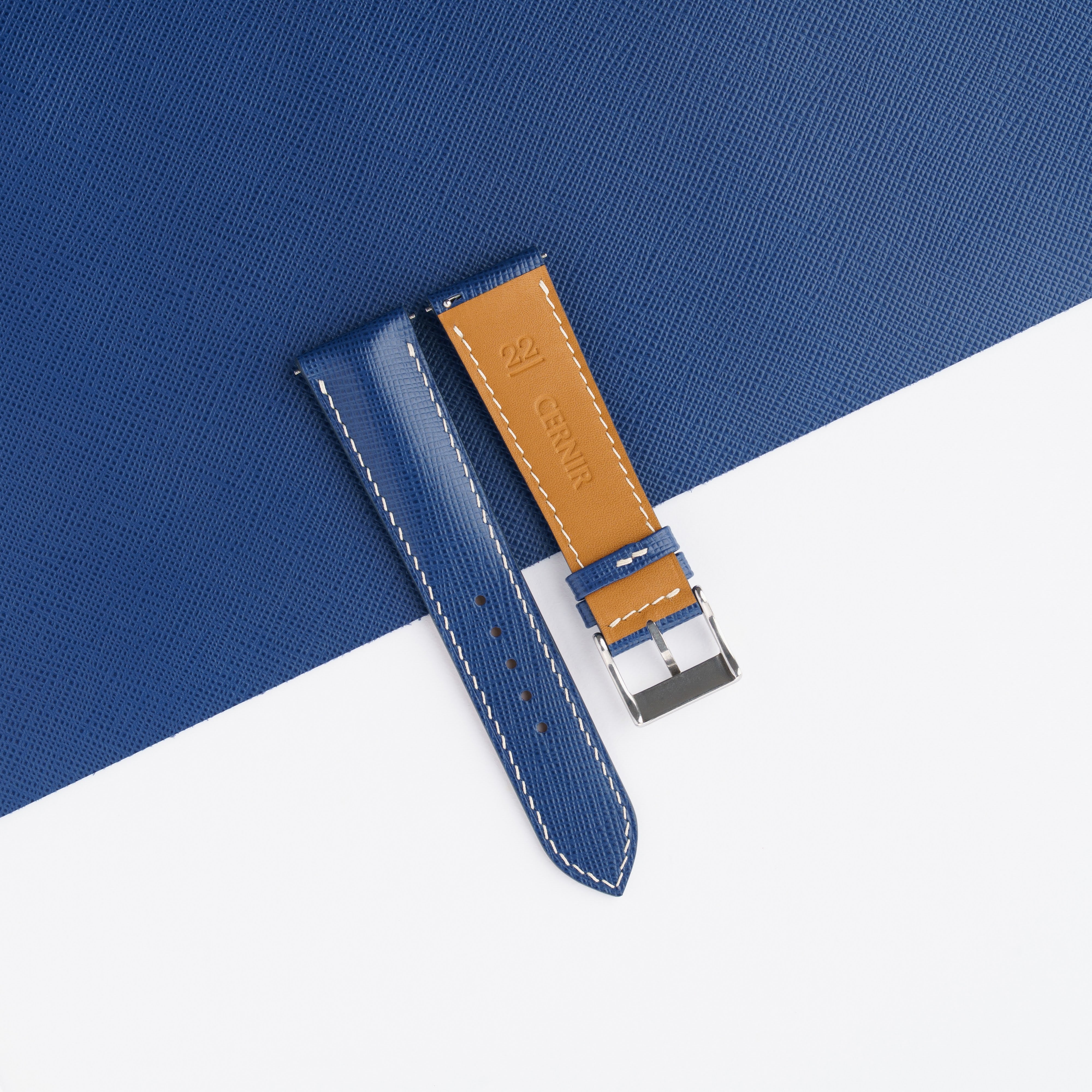 Blue Saffiano Leather Padded Watch Strap