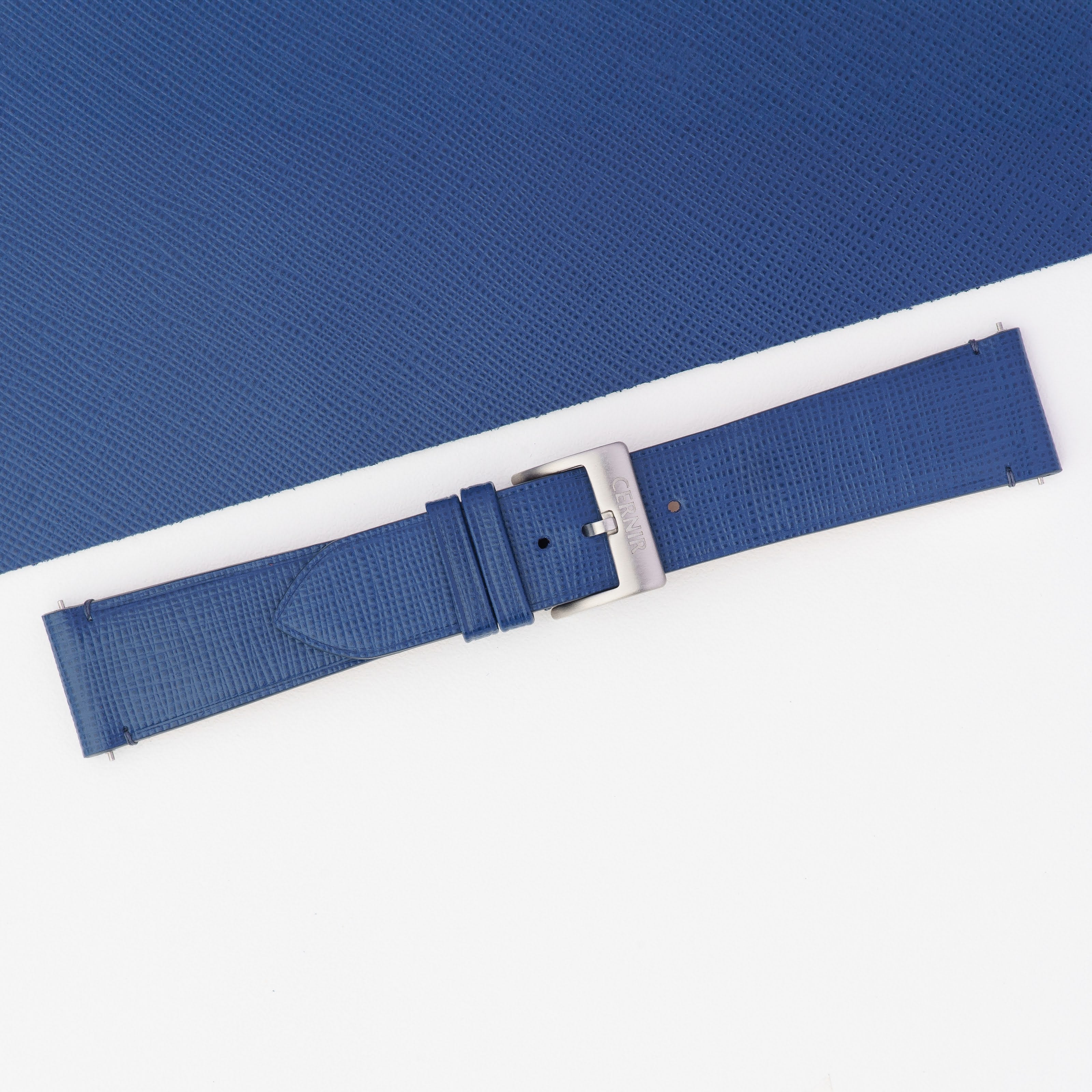 Blue Saffiano Leather Slim Watch Strap - Stitchless