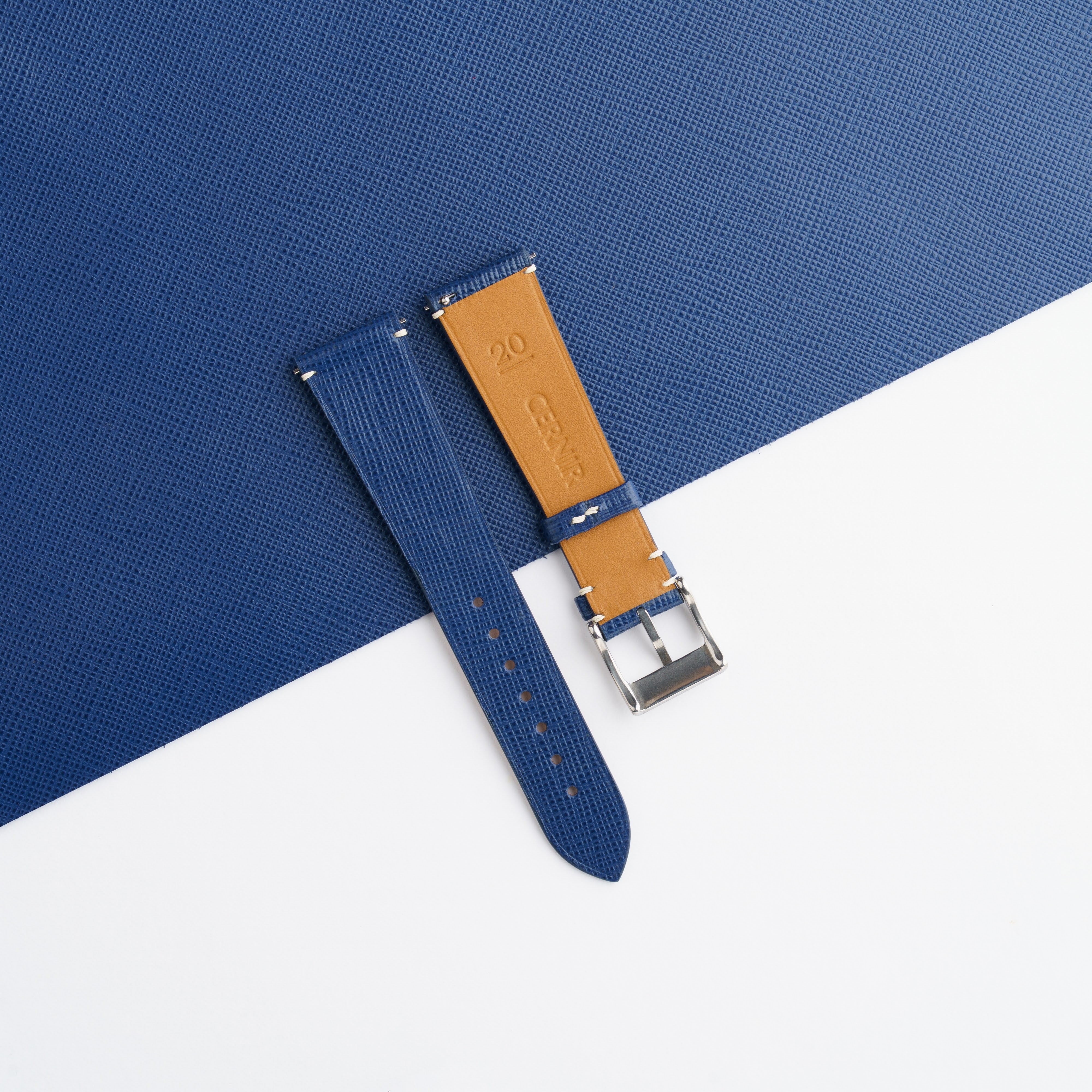 Blue Saffiano Leather Stitchless Watch Strap