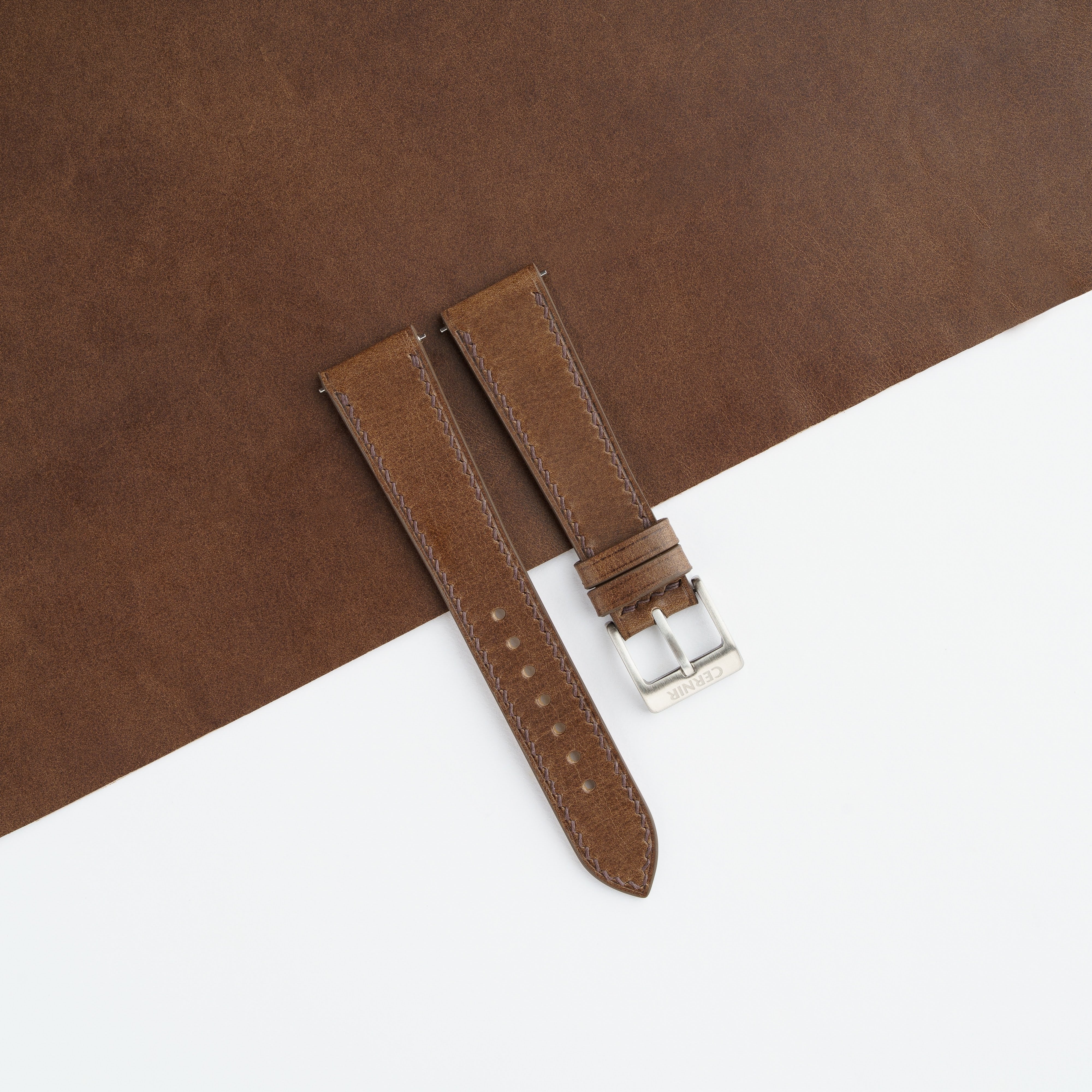 Brown Buttero Leather Slim Watch Strap