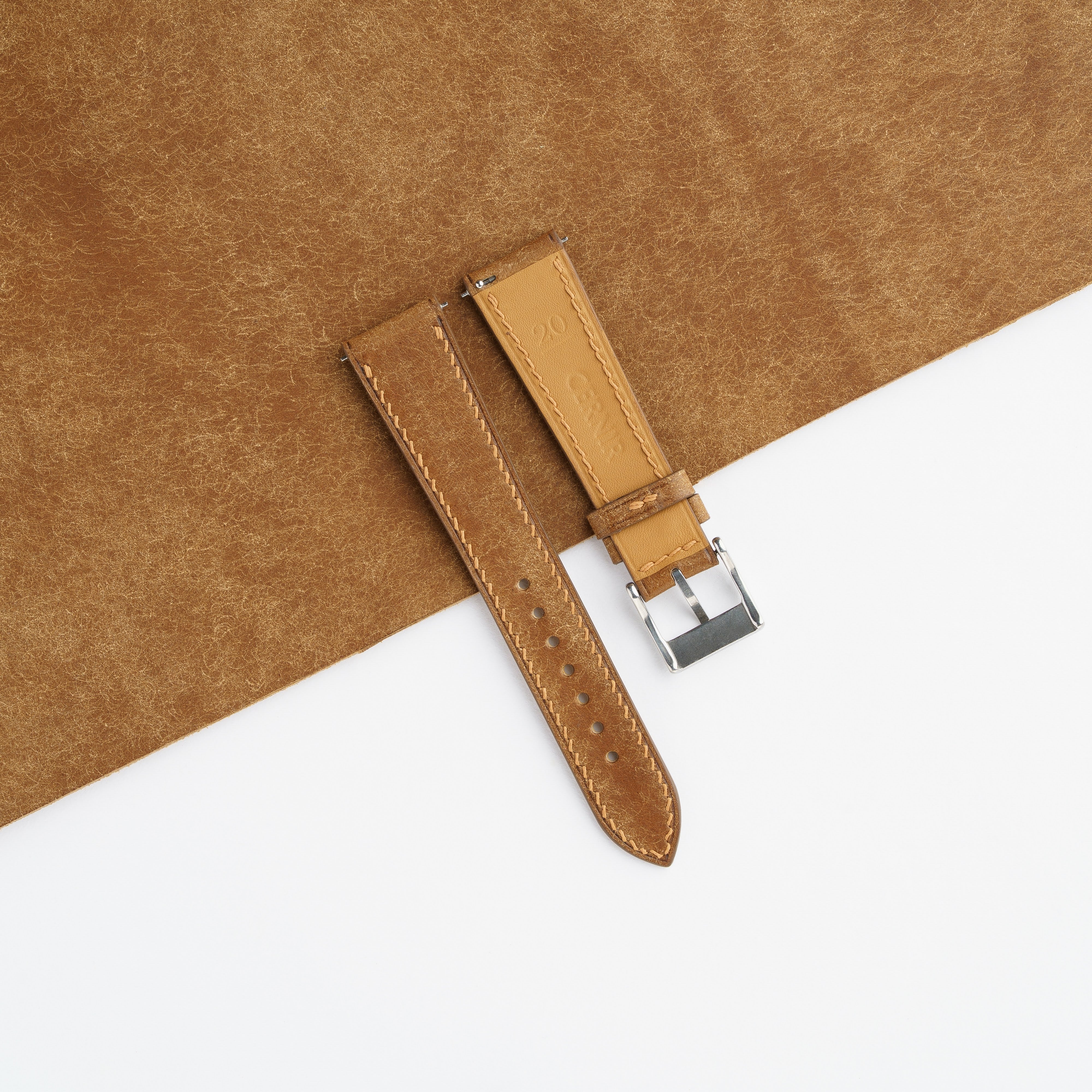 Cognac Pueblo Leather Slim Watch Strap