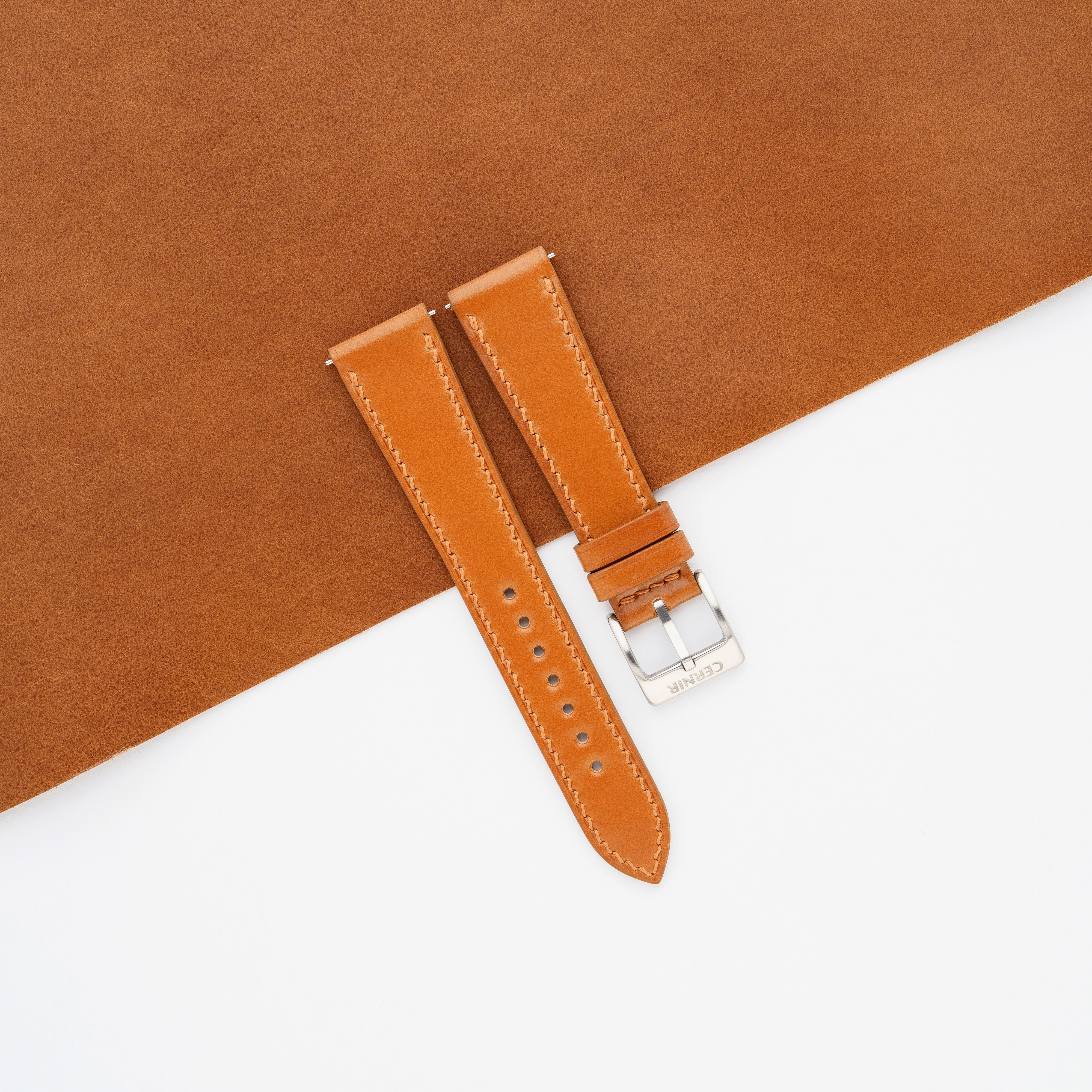 Cognac Shell Cordovan Leather Slim Watch Strap