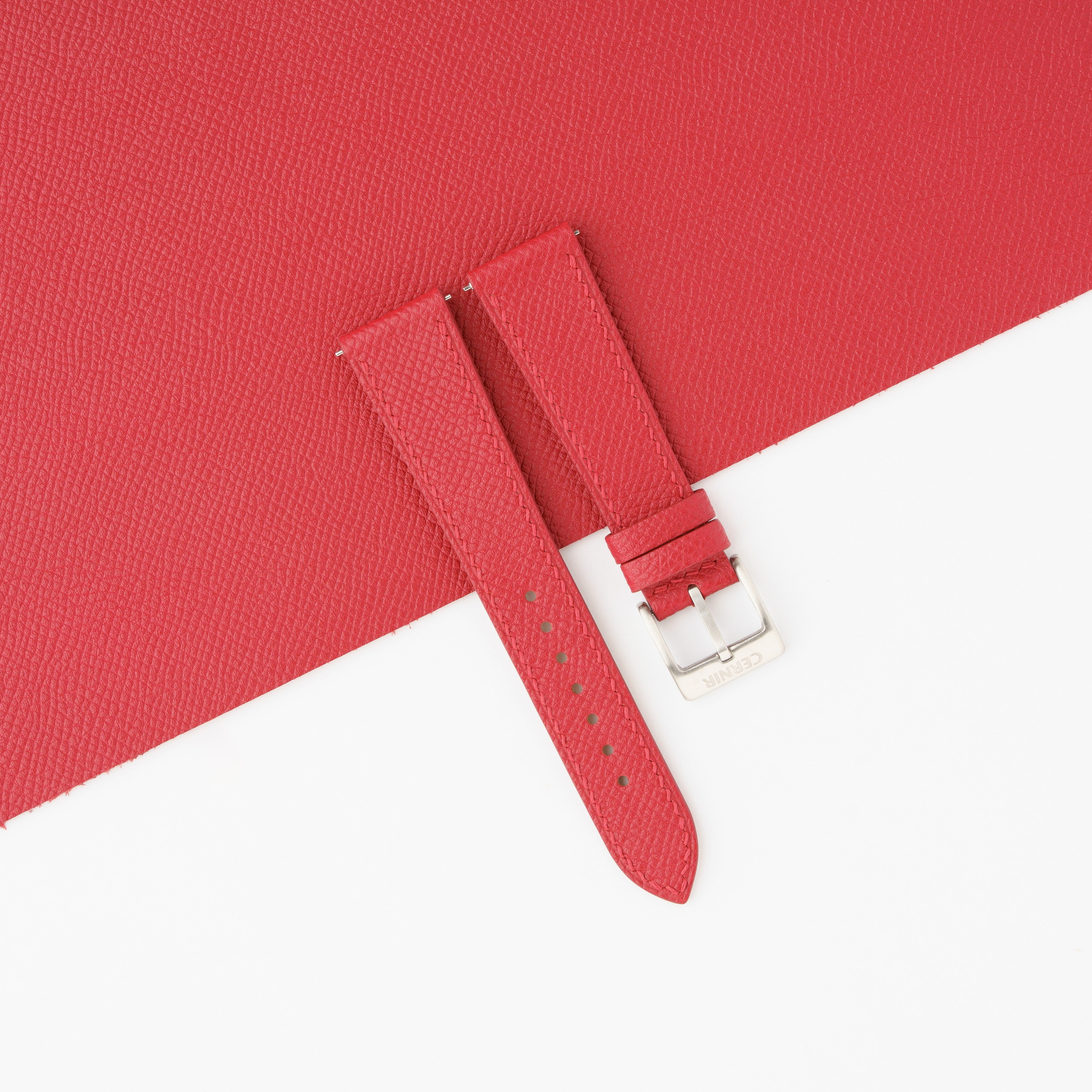 Coral Red Epsom Leather Slim Watch Strap