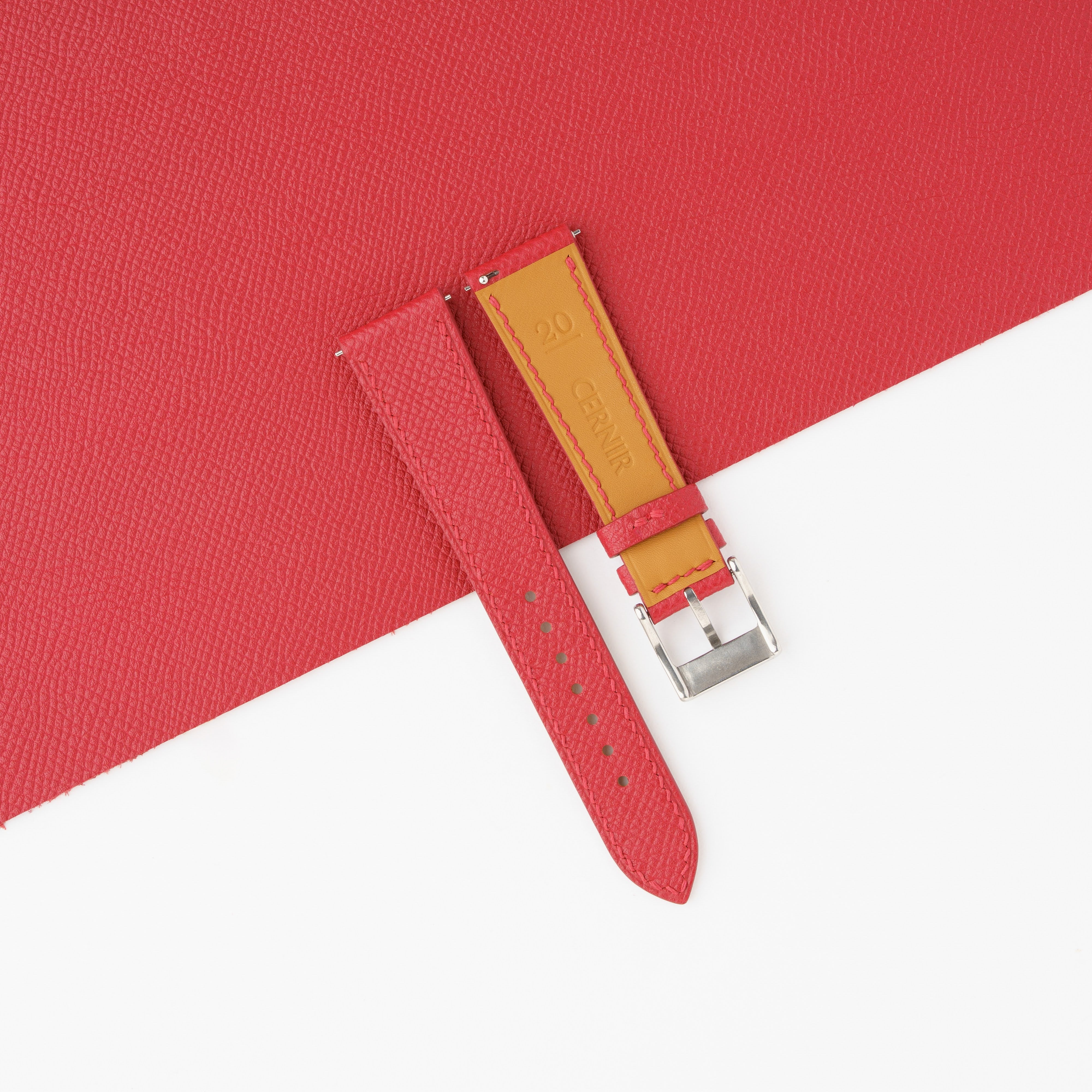 Coral Red Epsom Leather Slim Watch Strap