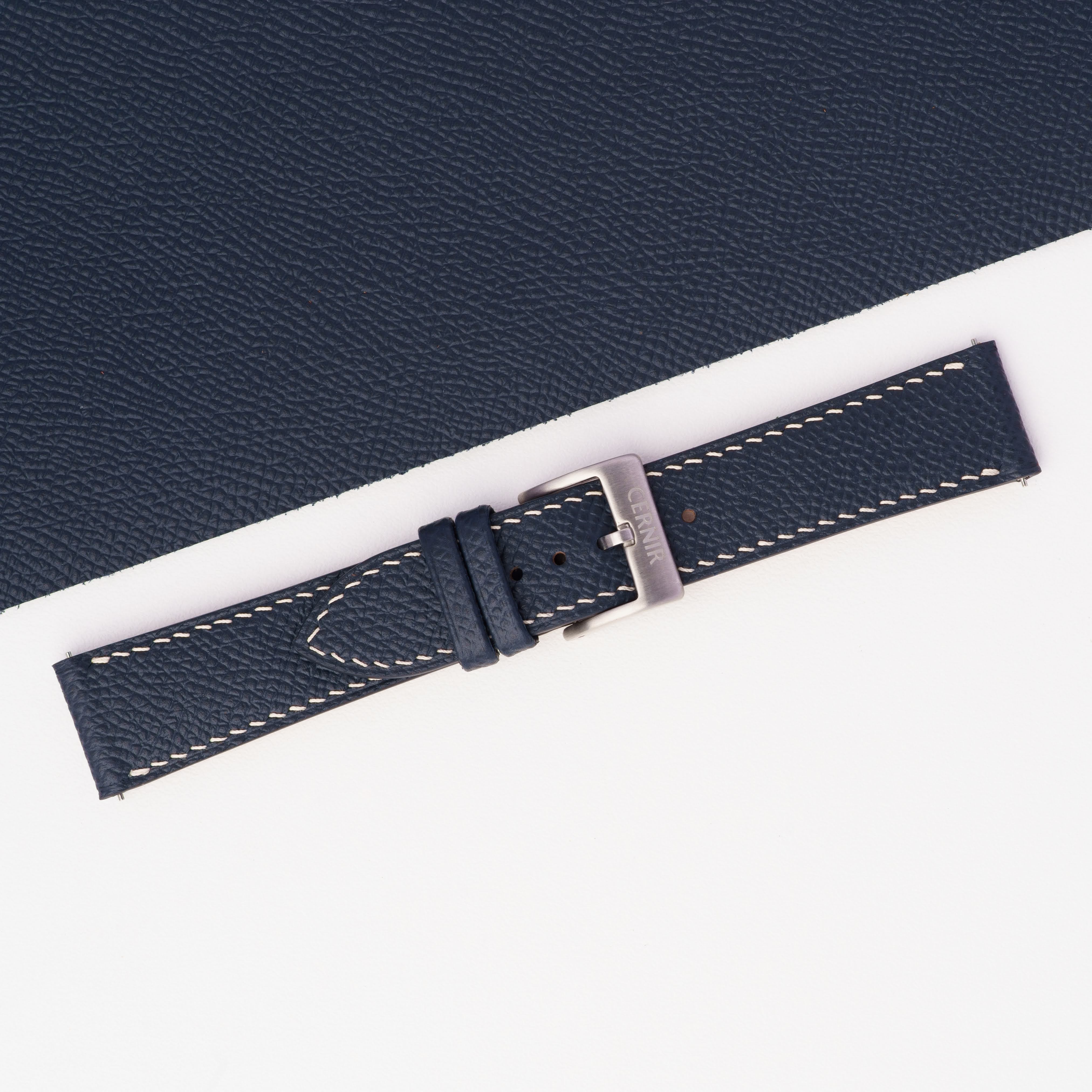 Dark Navy Epsom Leather Watch Strap - Slim - Cream Stitch