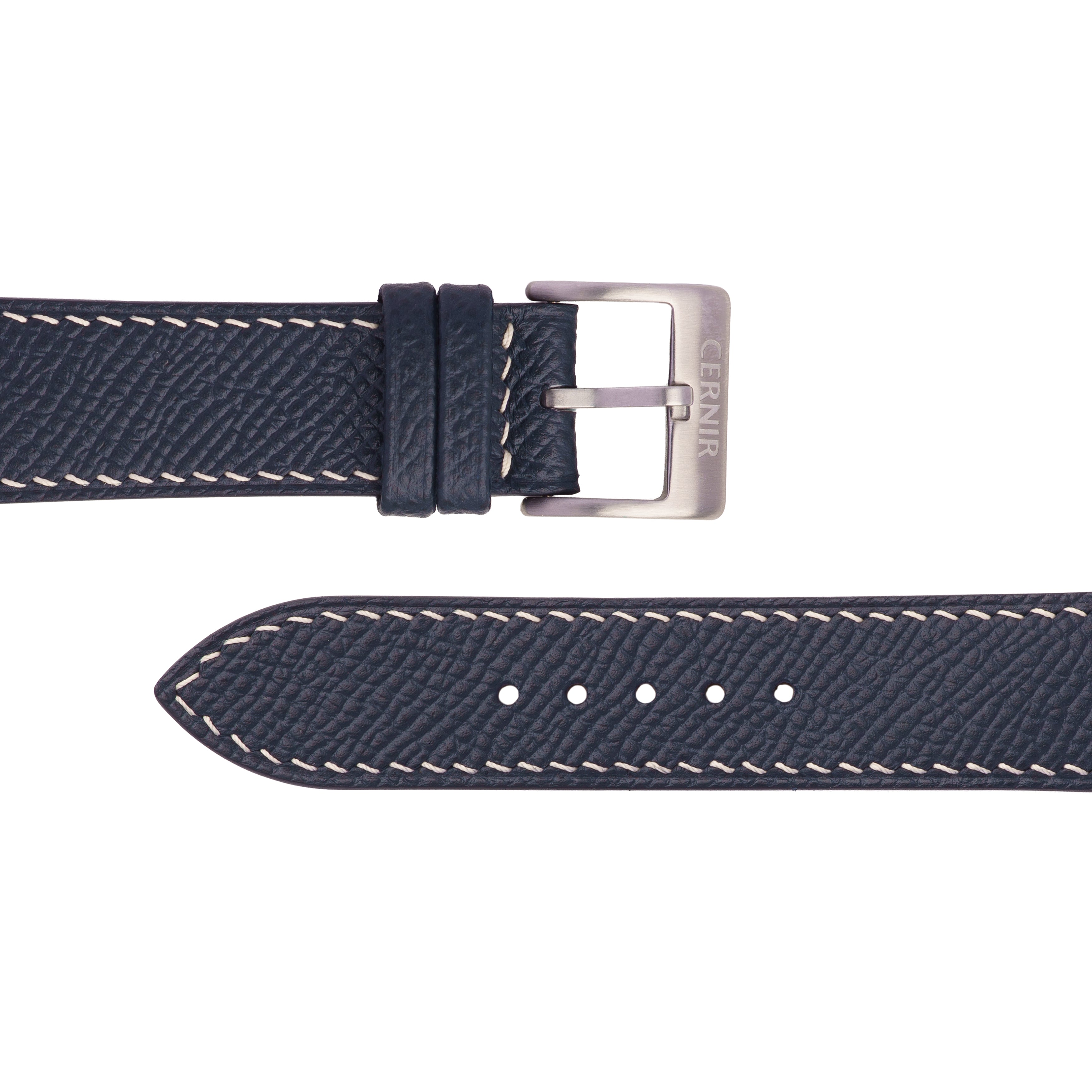 Dark Navy Epsom Leather Watch Strap - Slim - Cream Stitch