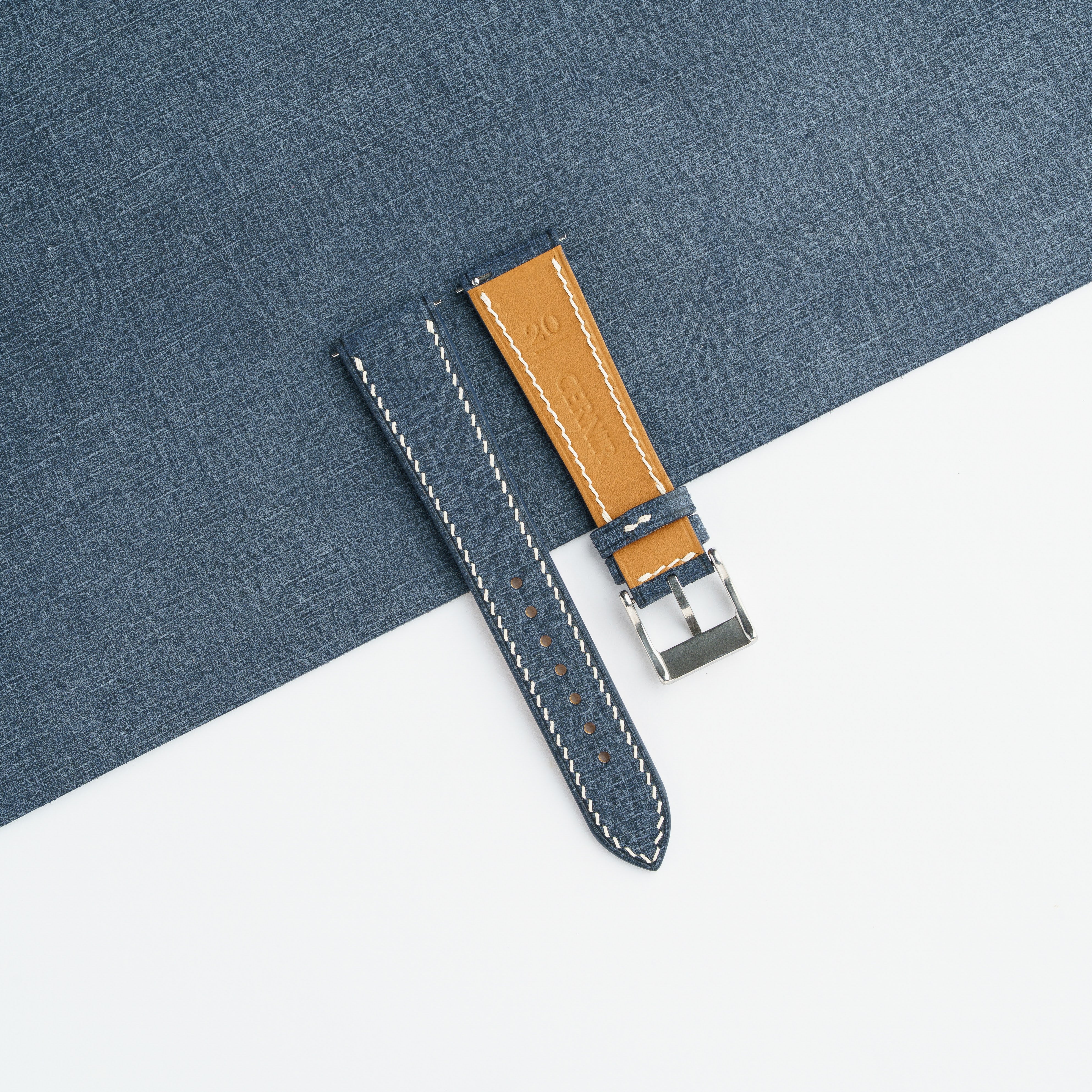 Denim Blue Babele Leather Slim Watch Strap