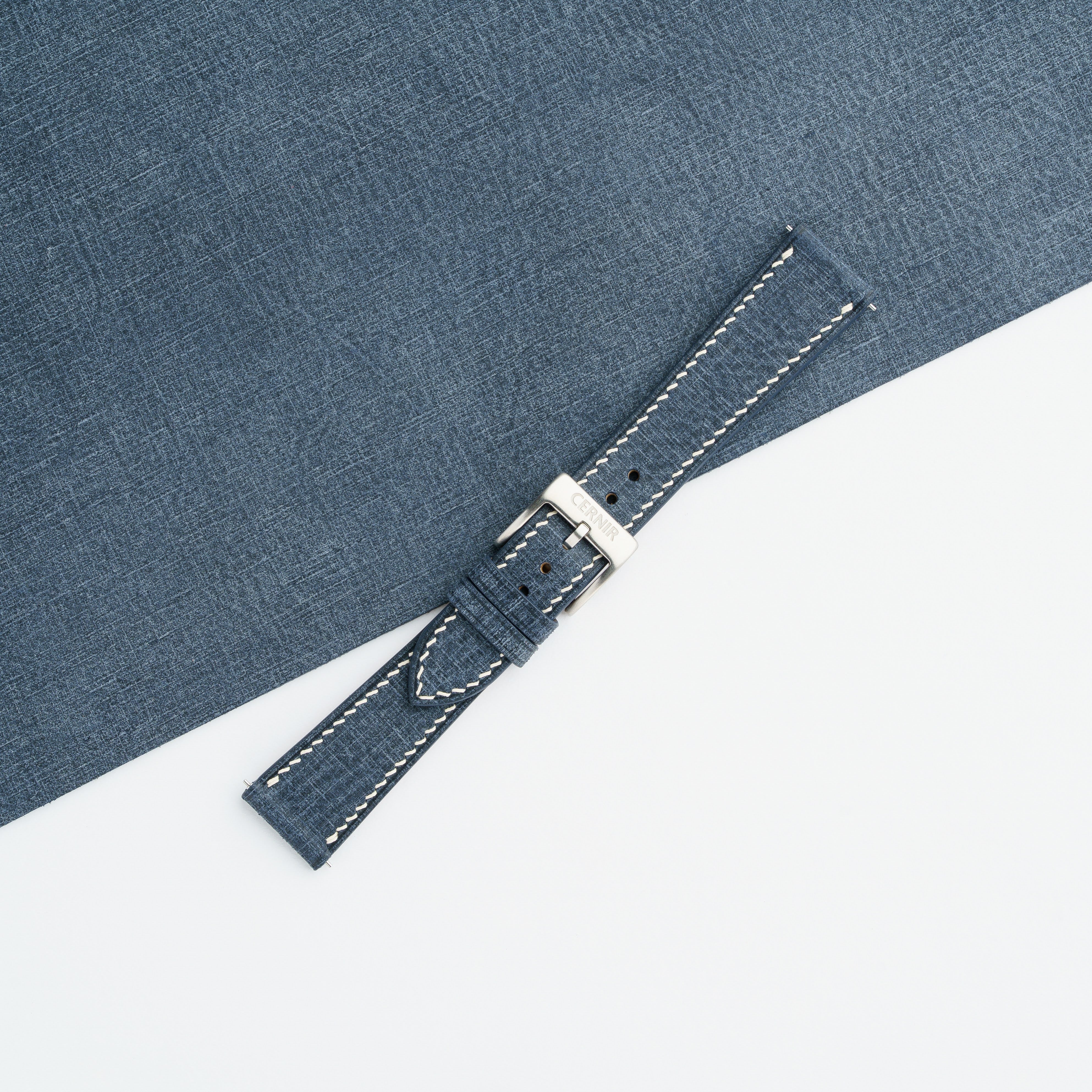 Denim Blue Babele Leather Slim Watch Strap