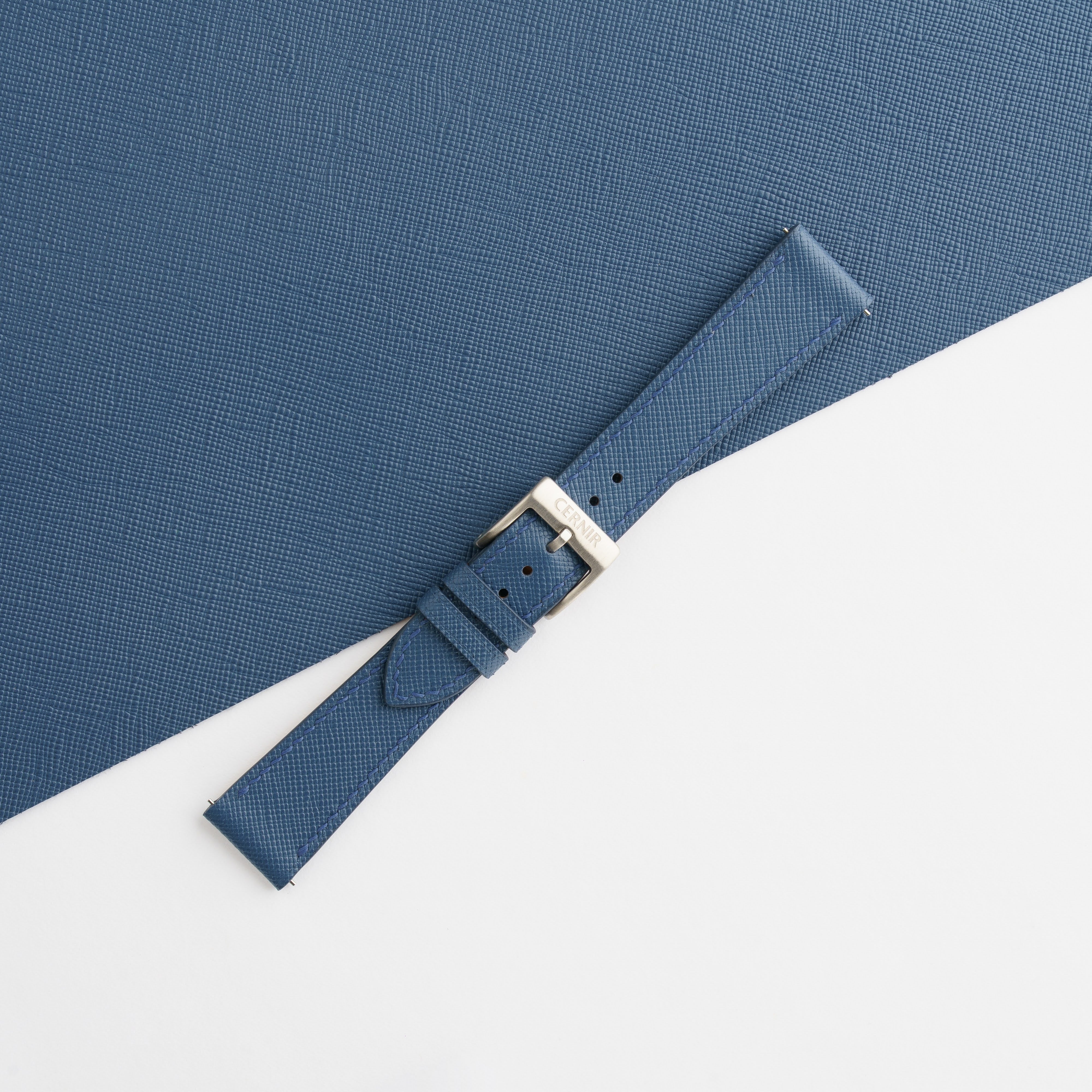 Denim Blue Saffiano Leather Slim Watch Strap