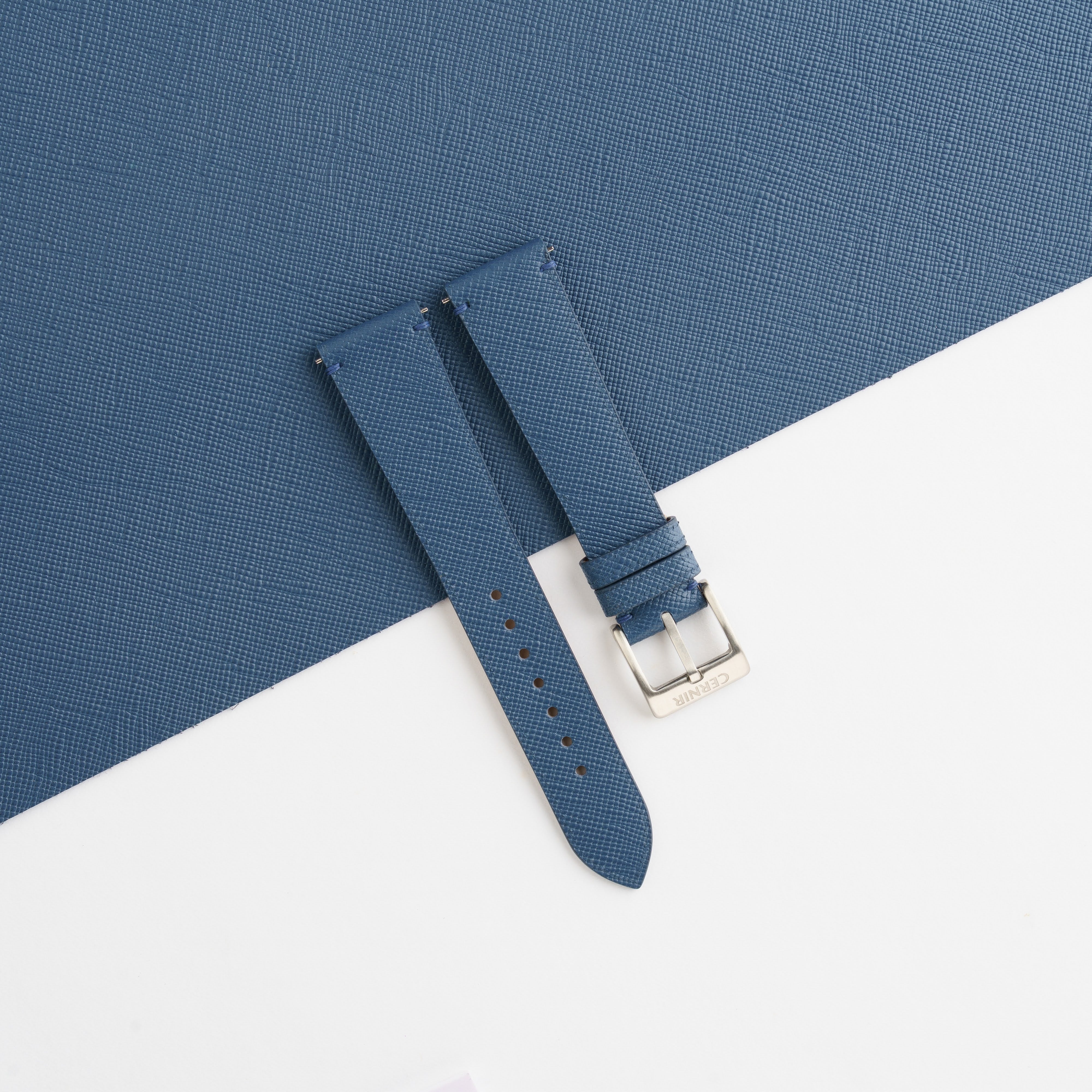 Denim Blue Saffiano Leather Stitchless Watch Strap