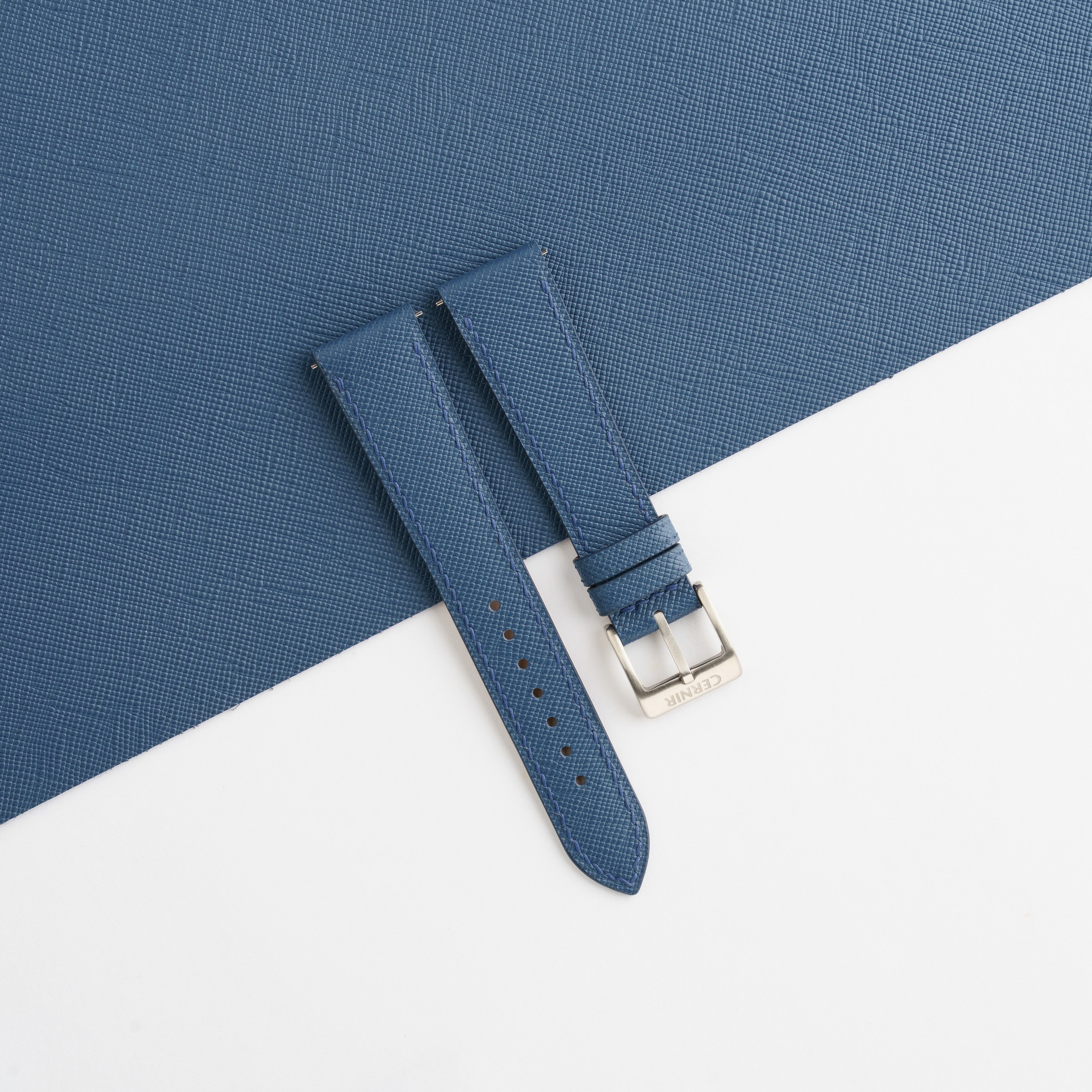 Denim Blue Saffiano Leather Slim Watch Strap by Cernir