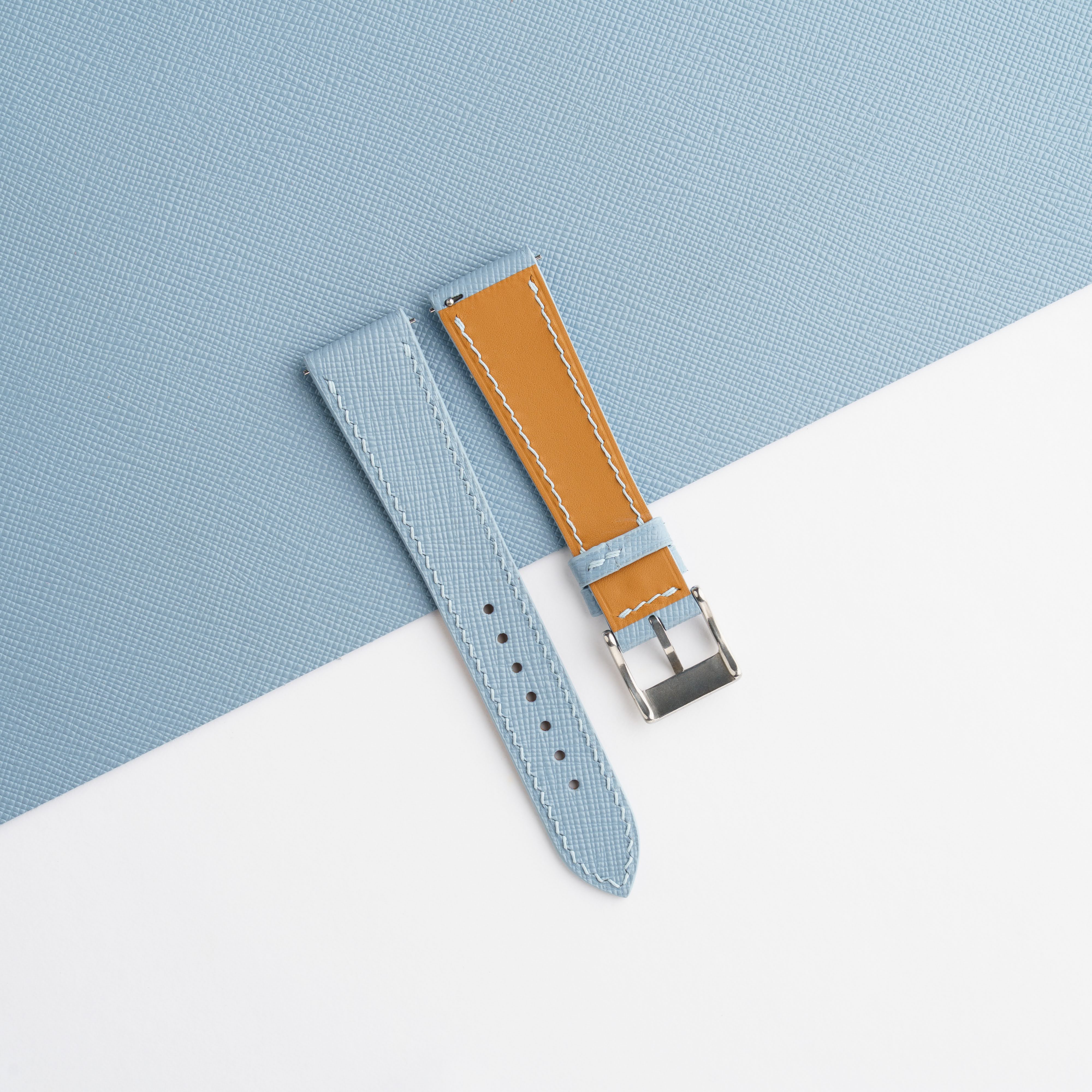 Dusty Blue Saffiano Leather Slim Watch Strap by Cernir