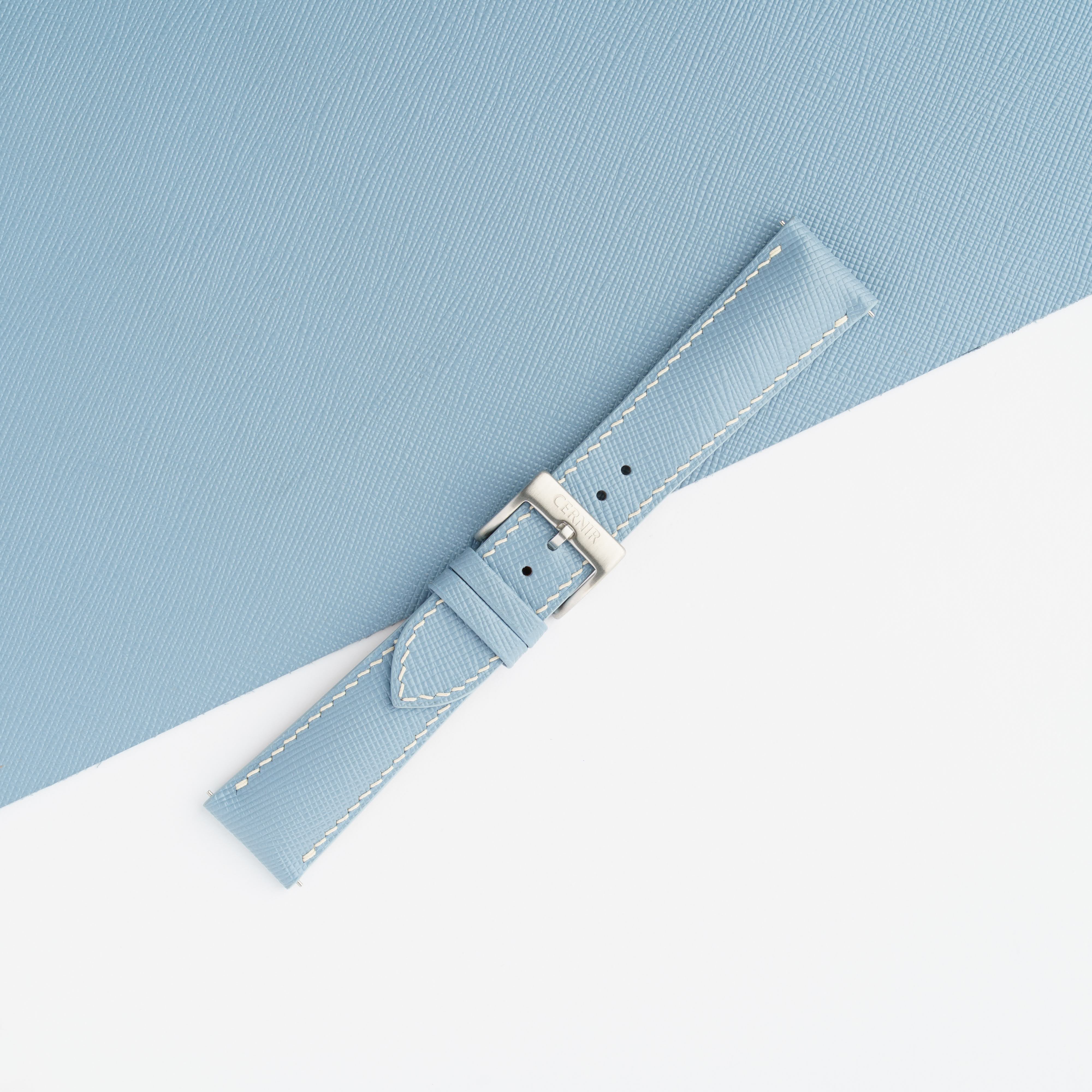 Dusty Blue Saffiano Leather Padded Watch Strap