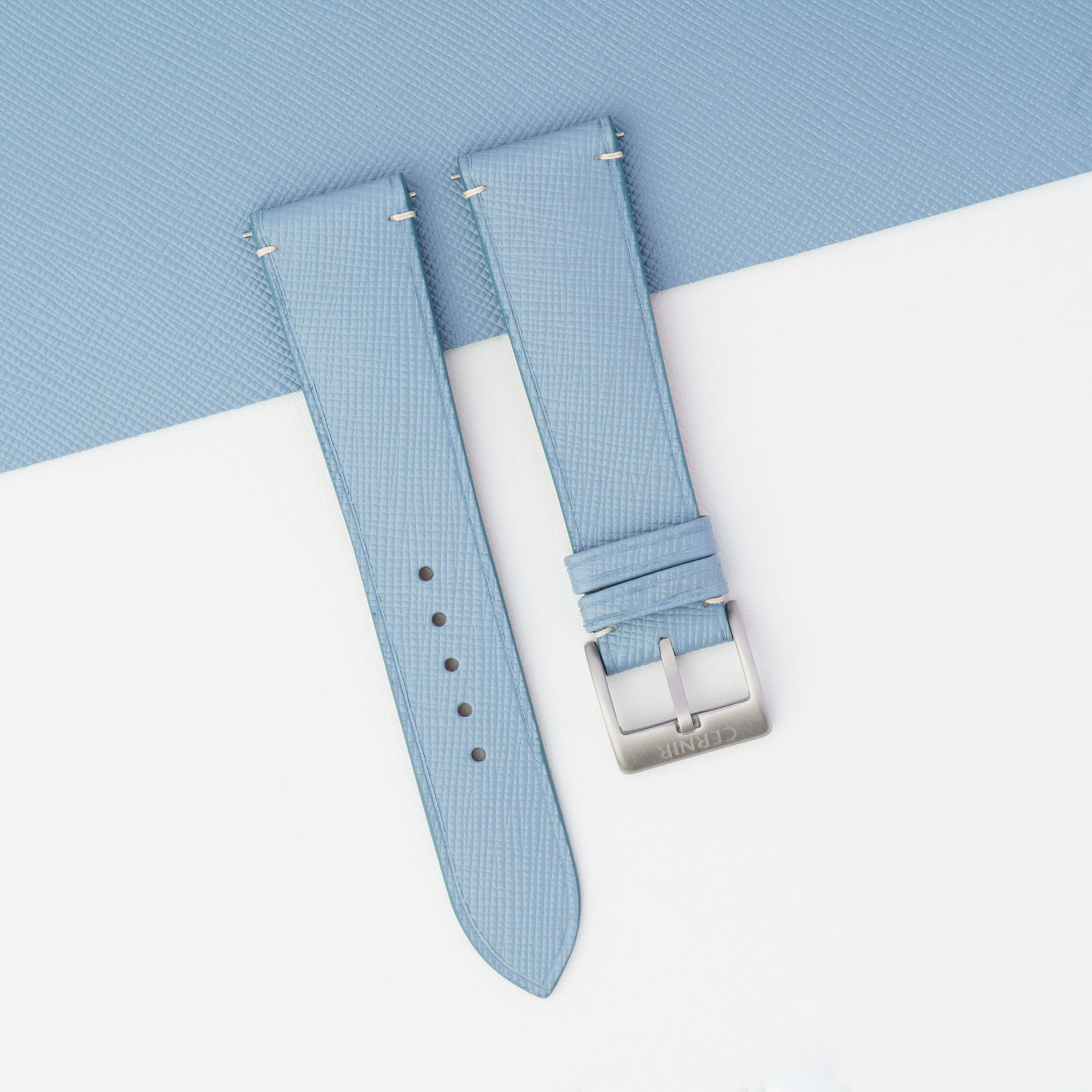 Dusty Blue Saffiano Leather Watch Strap - Stitchless Slim