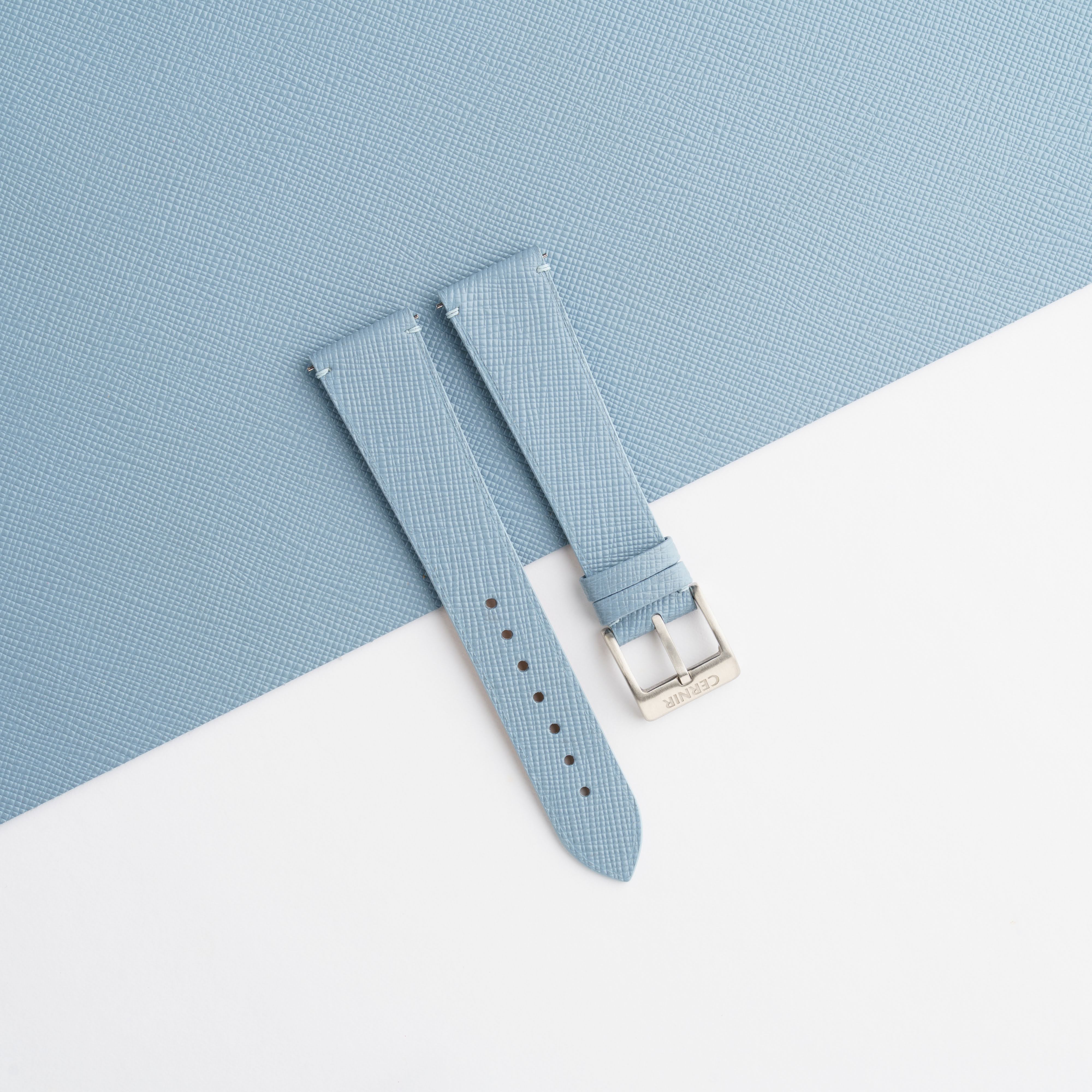 Dusty Blue Saffiano Leather Stitchless Watch Strap