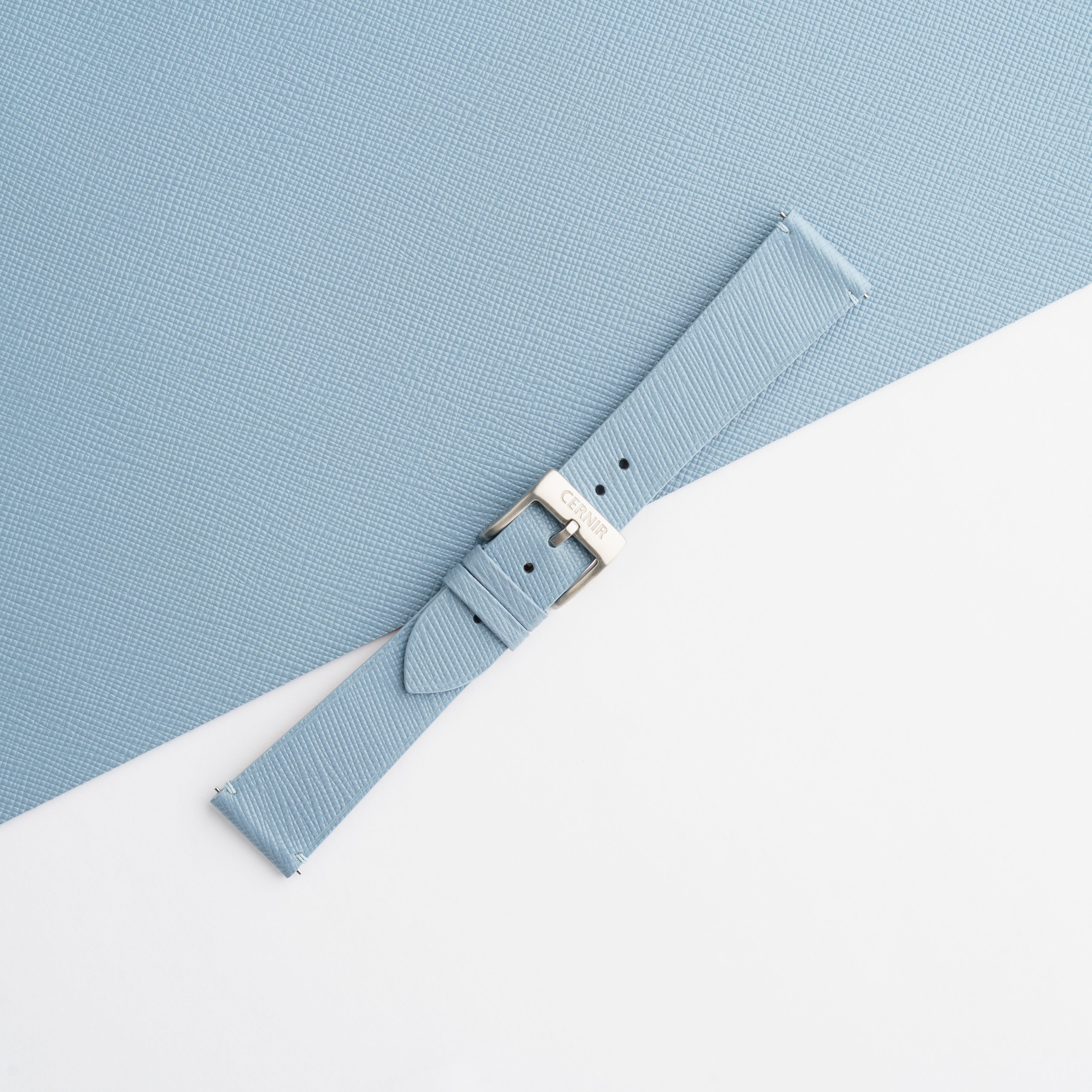 Dusty Blue Saffiano Leather Stitchless Watch Strap