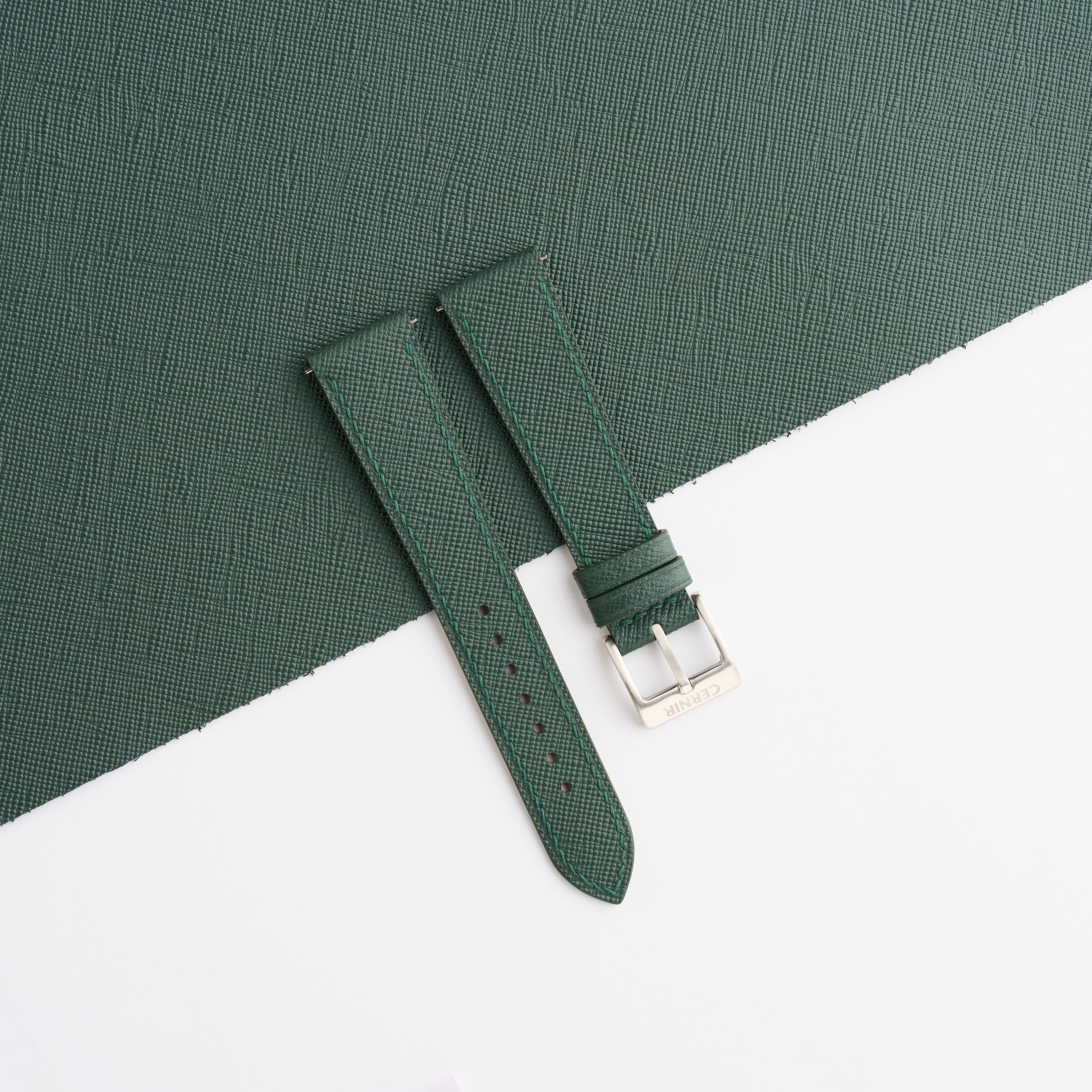 Forest Green Saffiano Leather Slim Watch Strap by Cernir