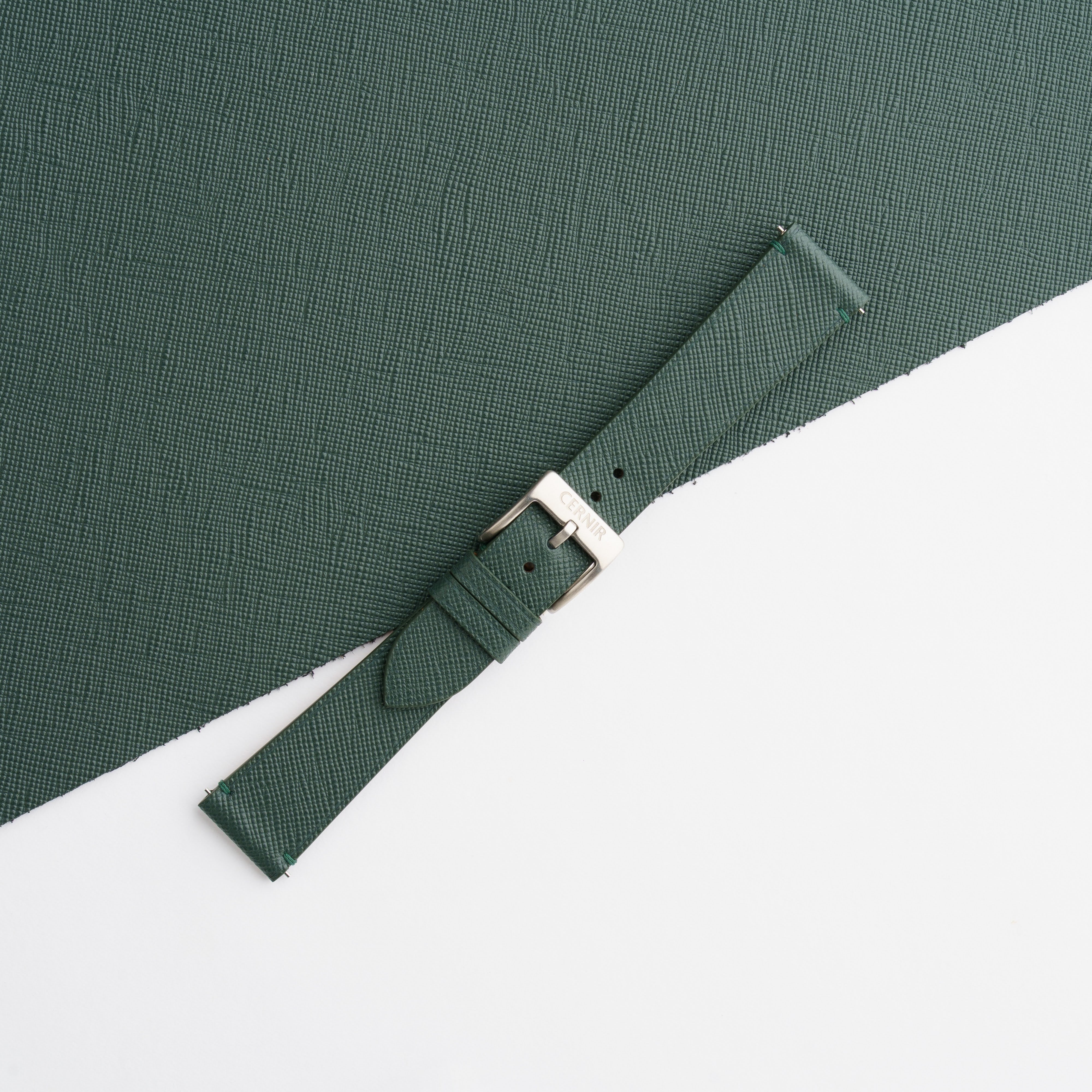 Forest Green Saffiano Leather Stitchless Watch Strap