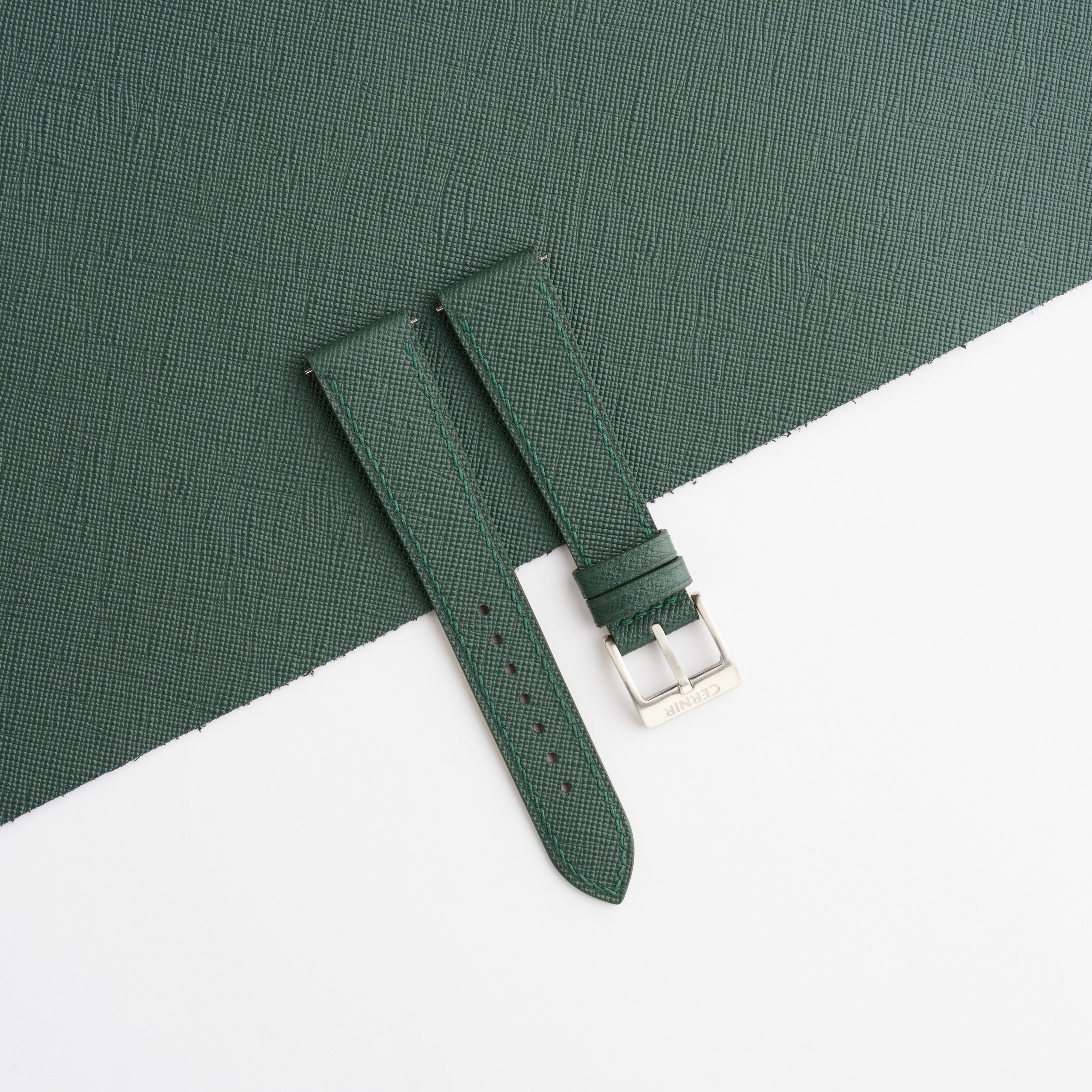 Forest Green Saffiano Leather Slim Watch Strap by Cernir