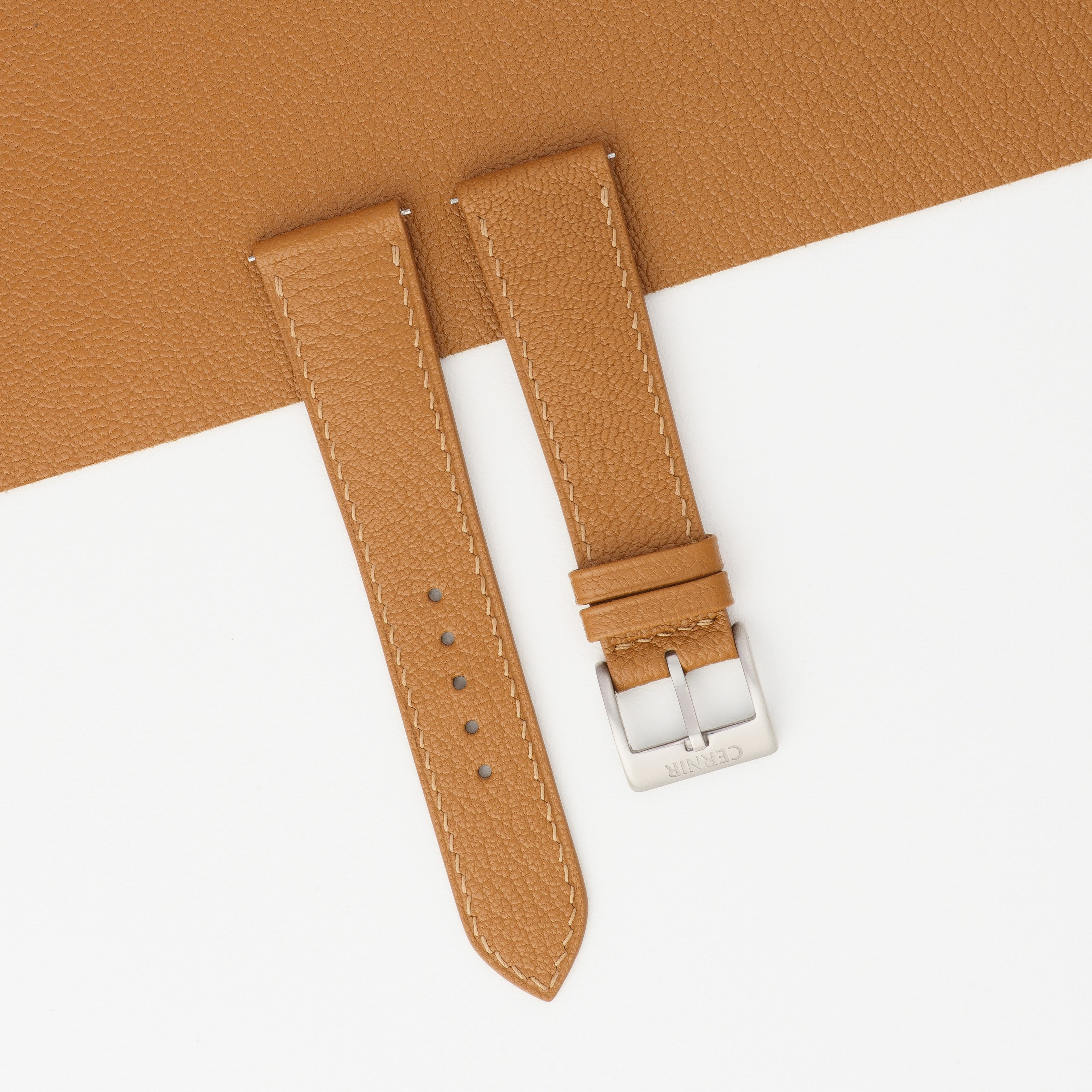 Golden Brown Alran Chevre Sully Leather Slim Watch Strap