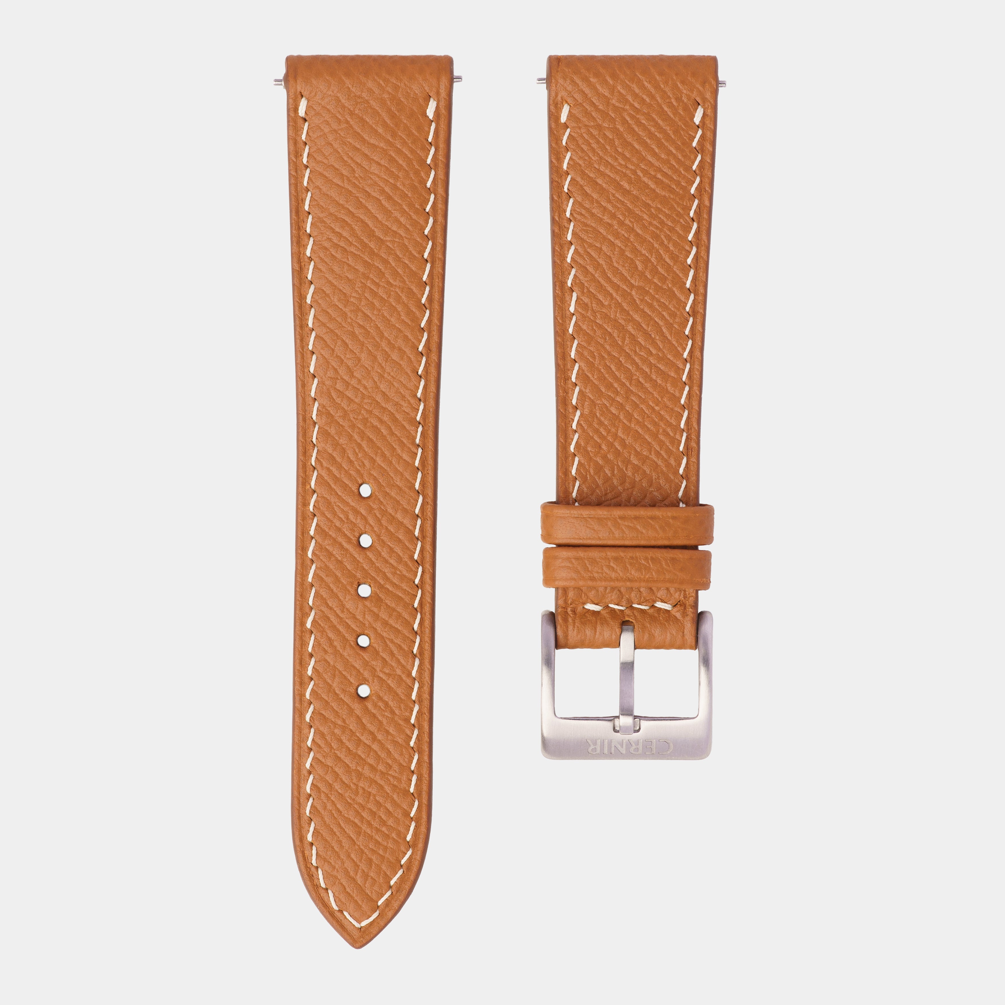 Golden Brown Epsom Leather Watch Strap - Slim - Cream Stitch