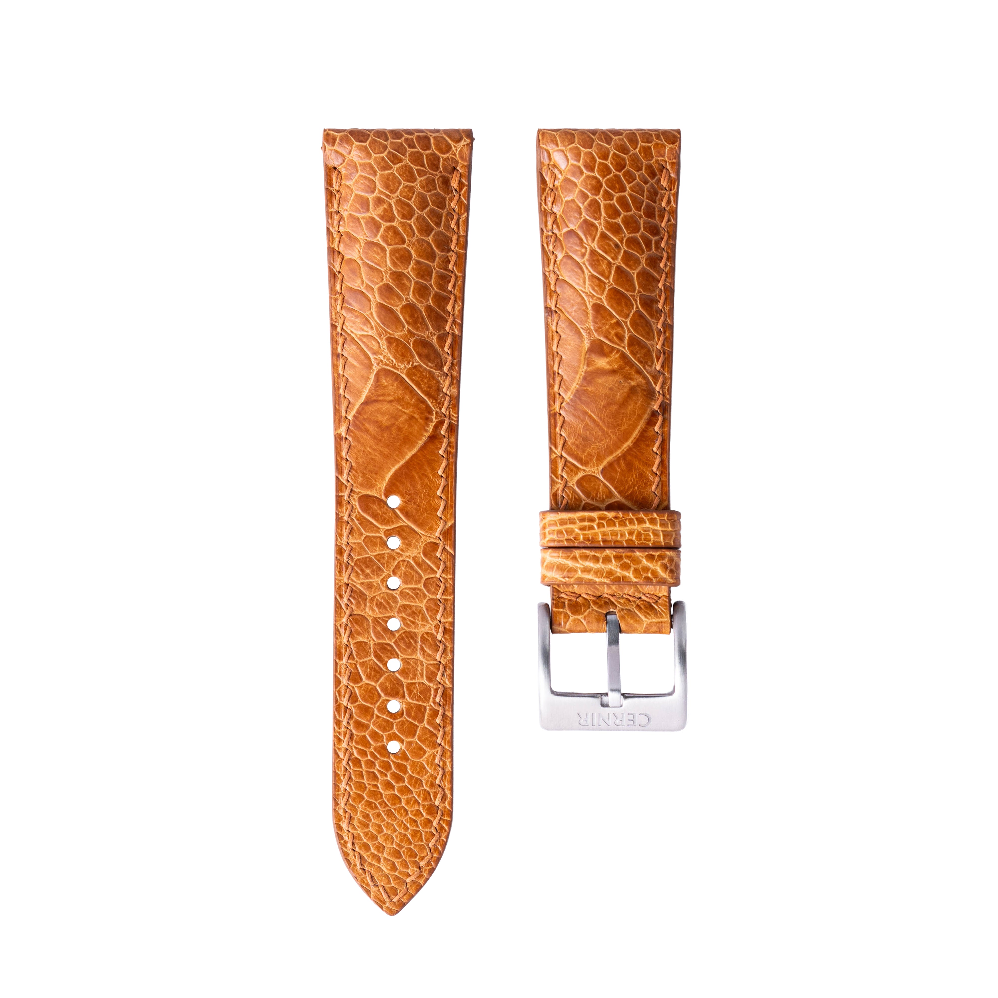 Golden Brown Ostrich Leather Padded Watch Strap