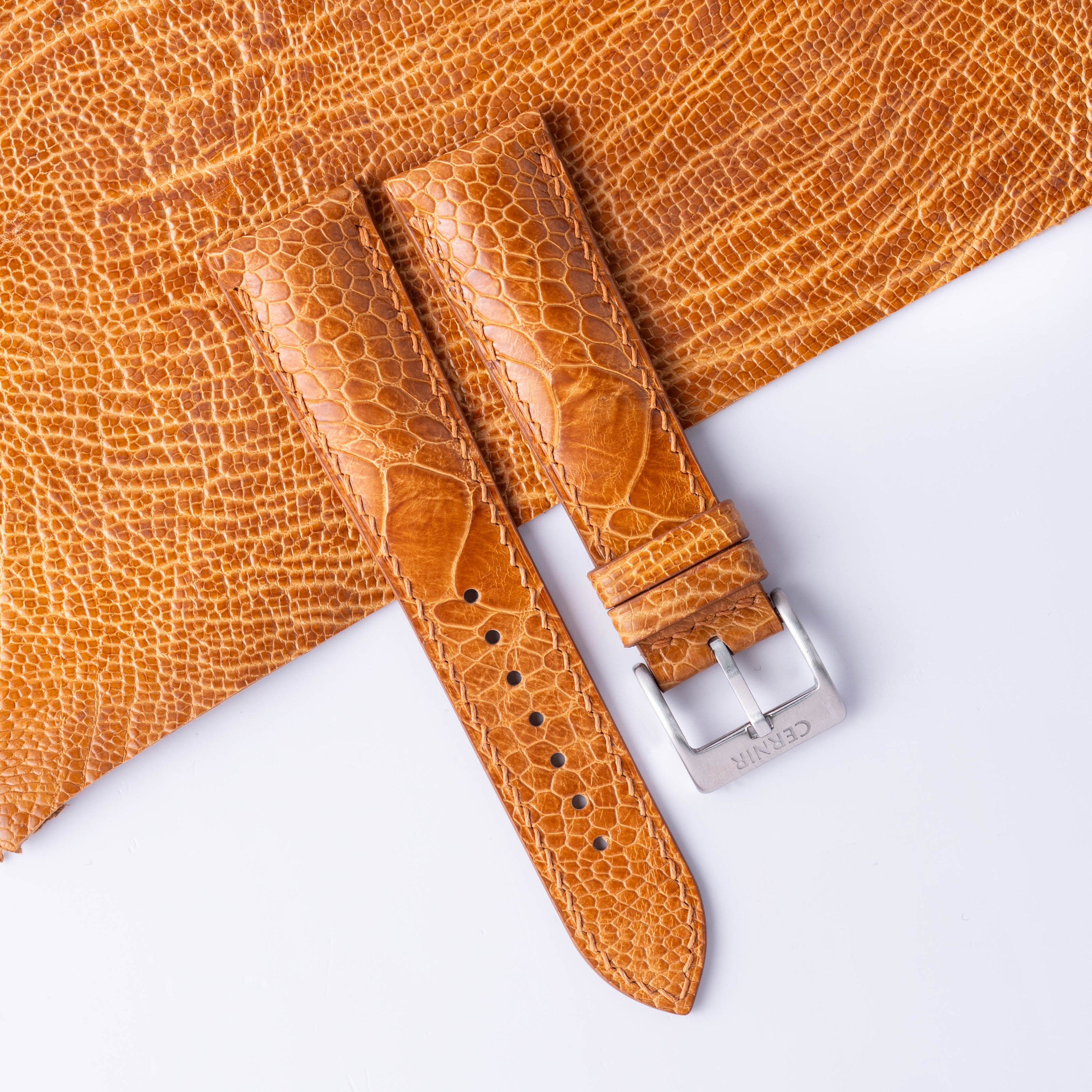 Golden Brown Ostrich Leather Padded Watch Strap
