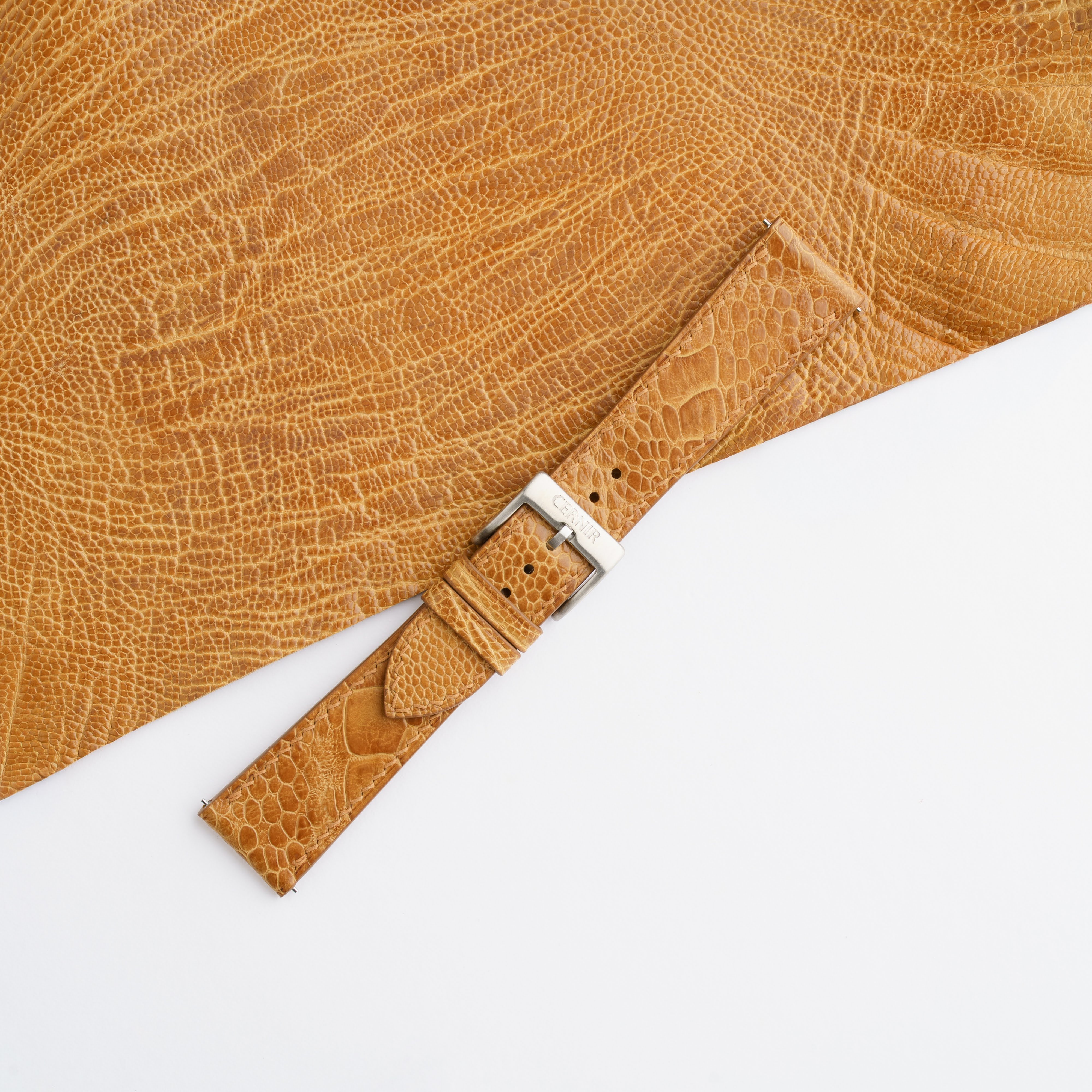 Golden Brown Ostrich Leather Slim Watch Strap