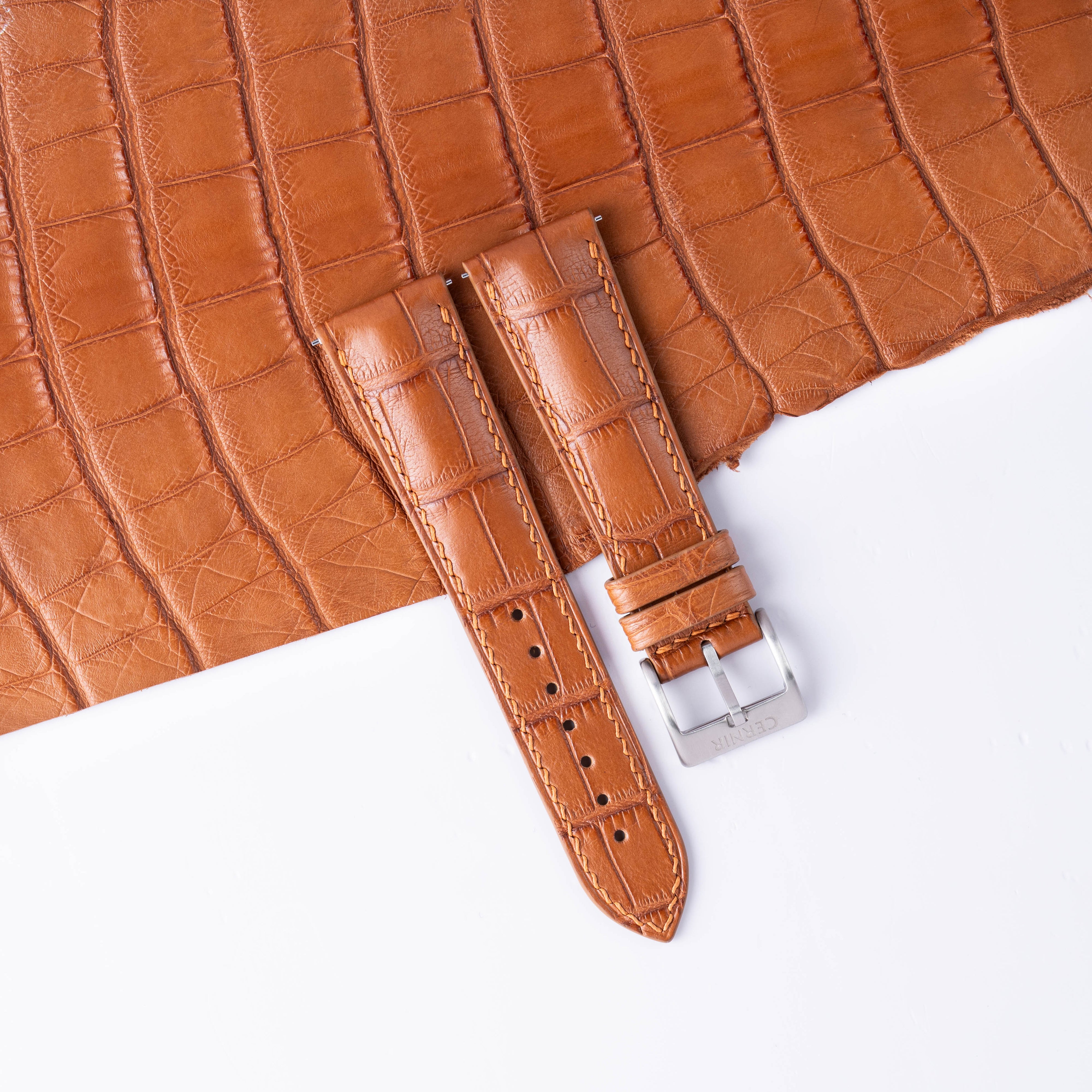 Golden Brown Alligator Leather Padded Watch Strap