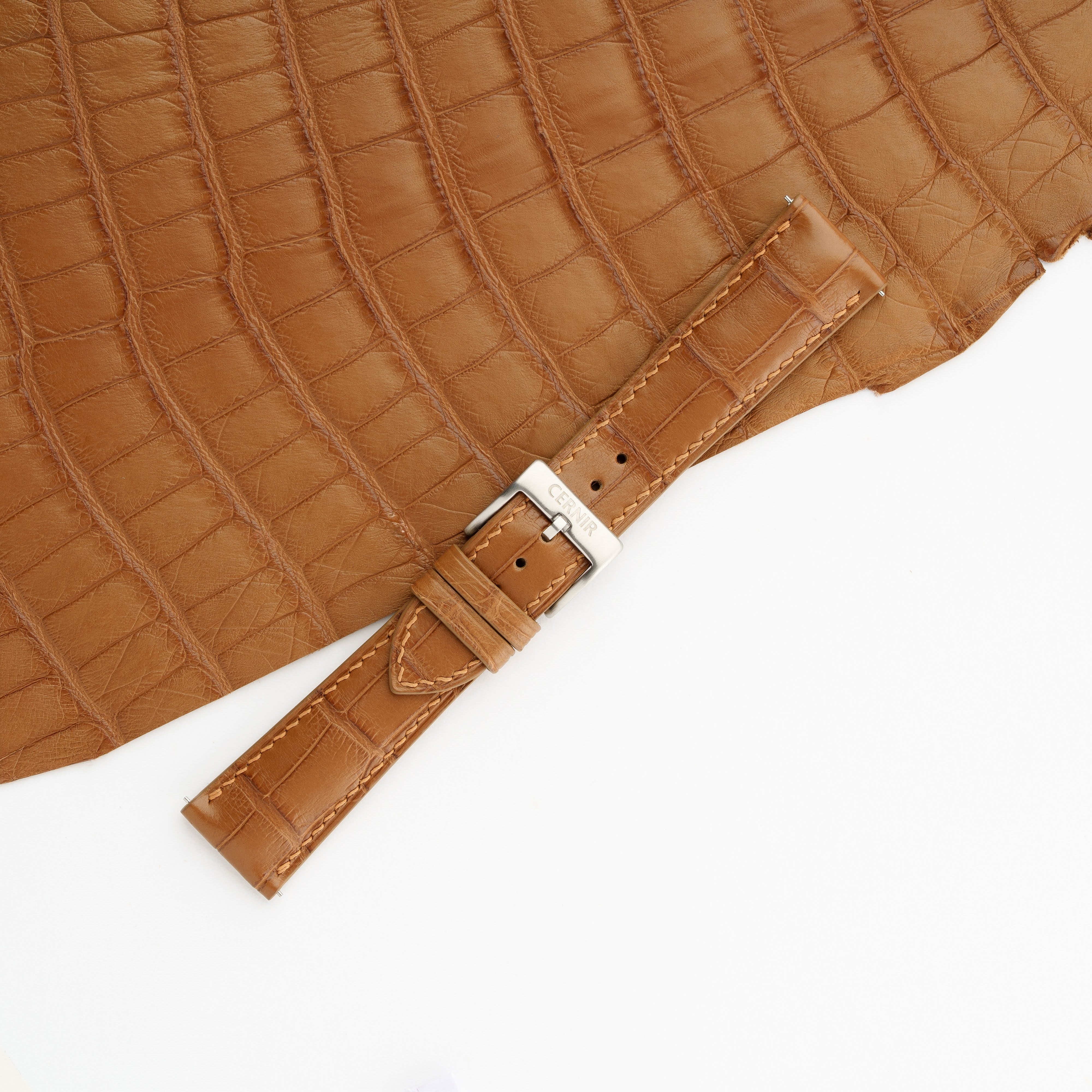 Golden Brown Alligator Leather Padded Watch Strap